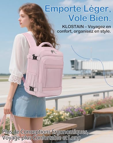 Thumbnail 5 de KLOSTAIN Sac à Dos Voyage Cabine Avion 45x36x20 cm – 30 L, pour ordinateur 14 pouces (Rose poudré)