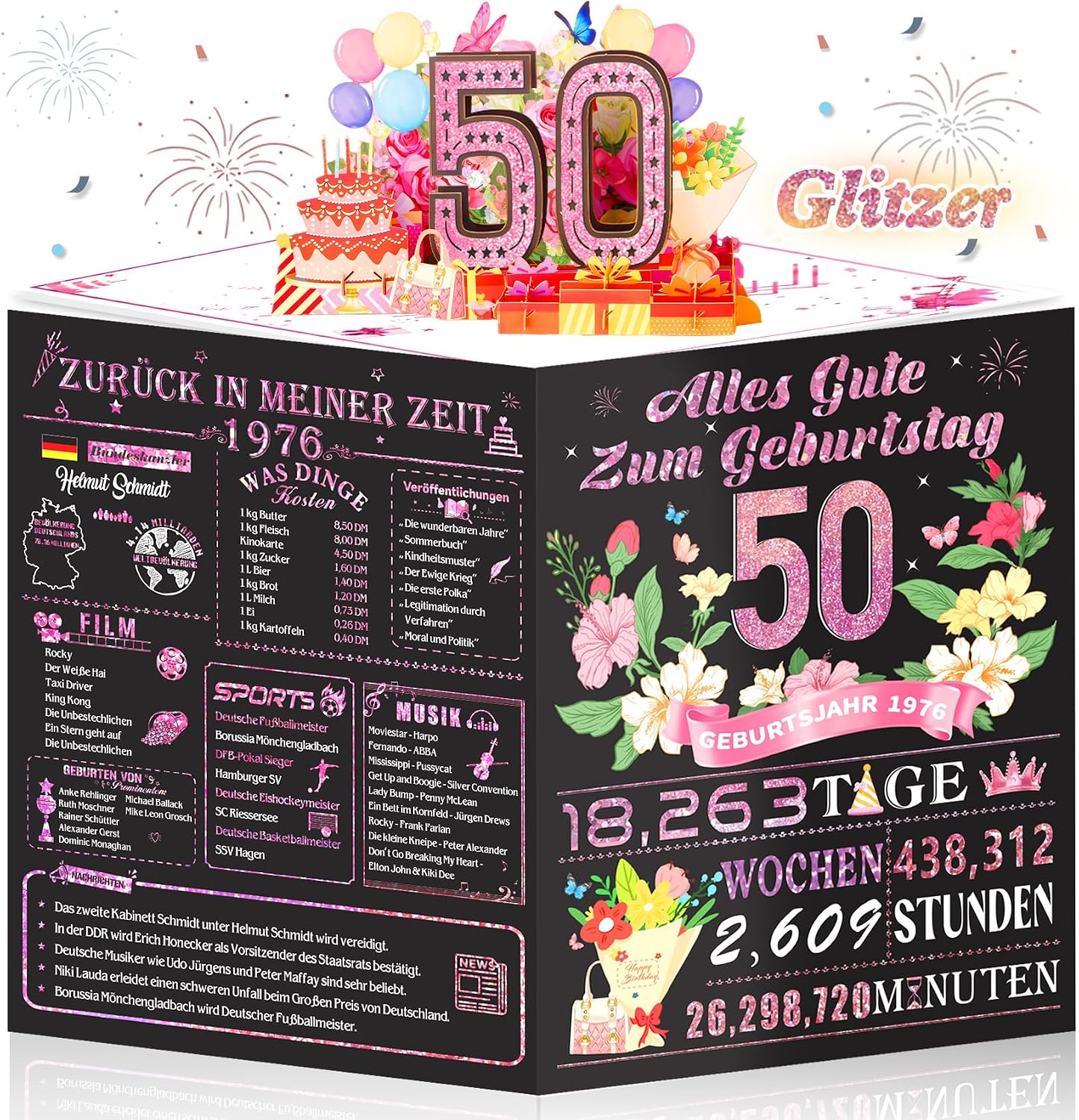 Detalle de OLOSONG Geburtstagskarte 50 – 3D Pop-up Karte mit Umschlag (Back in 1976)