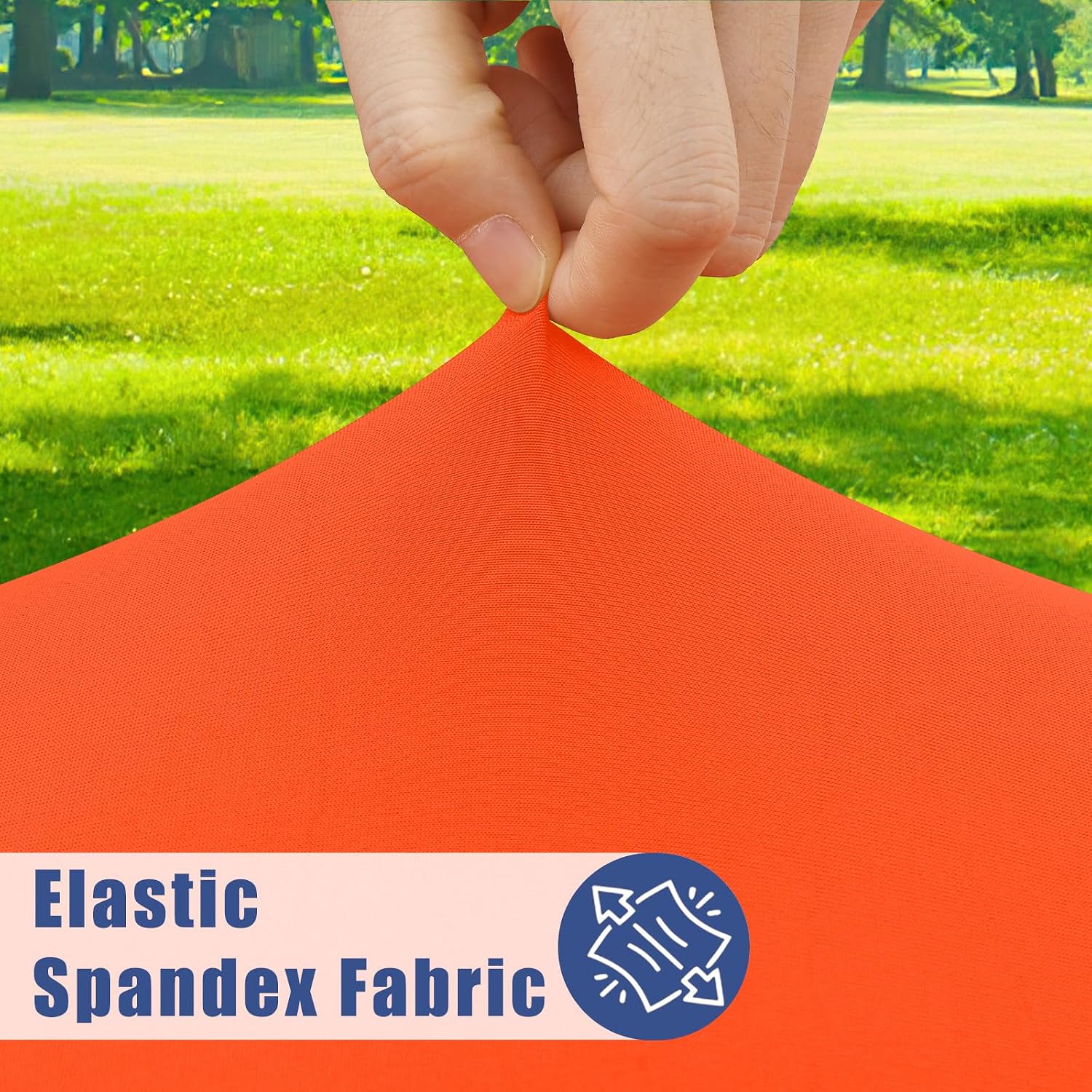 Detalle de Moosfor Round Spandex Tablecloth: Elastic, Waterproof Fitted Cover for 31–35 inch Tables (Orange)