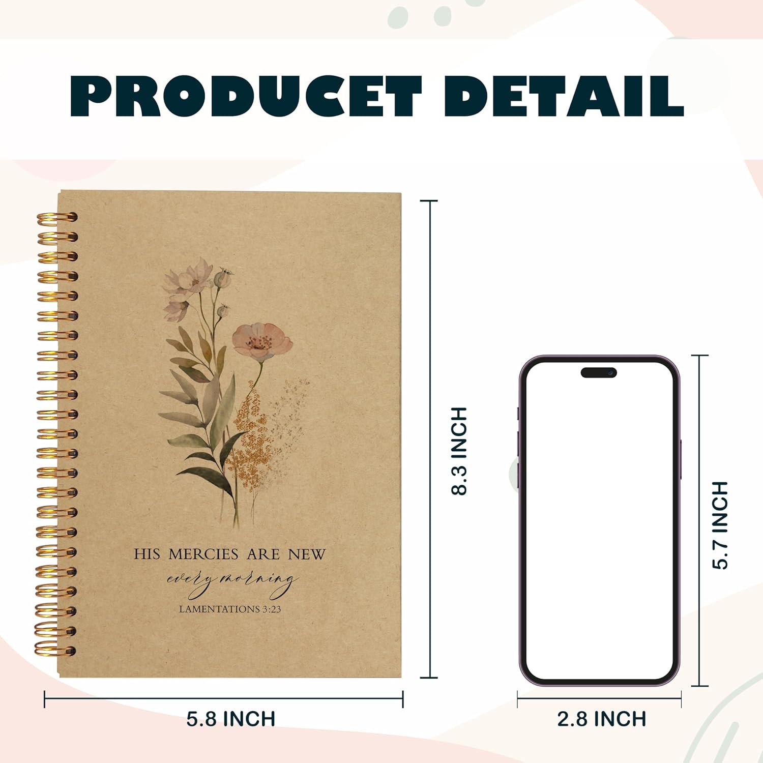 Detalle 2 de BearCake Floral Christian Notebook Journal, Hardcover Spiral, 80 Pages