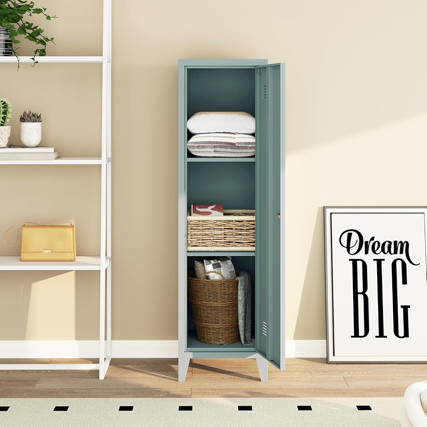 Thumbnail 4 de Armoire Métallique à Casiers Vestiaire [en.casa] – 3 Compartiments, Verrouillable, 137 x 38 x 38 cm, Bleu Gris