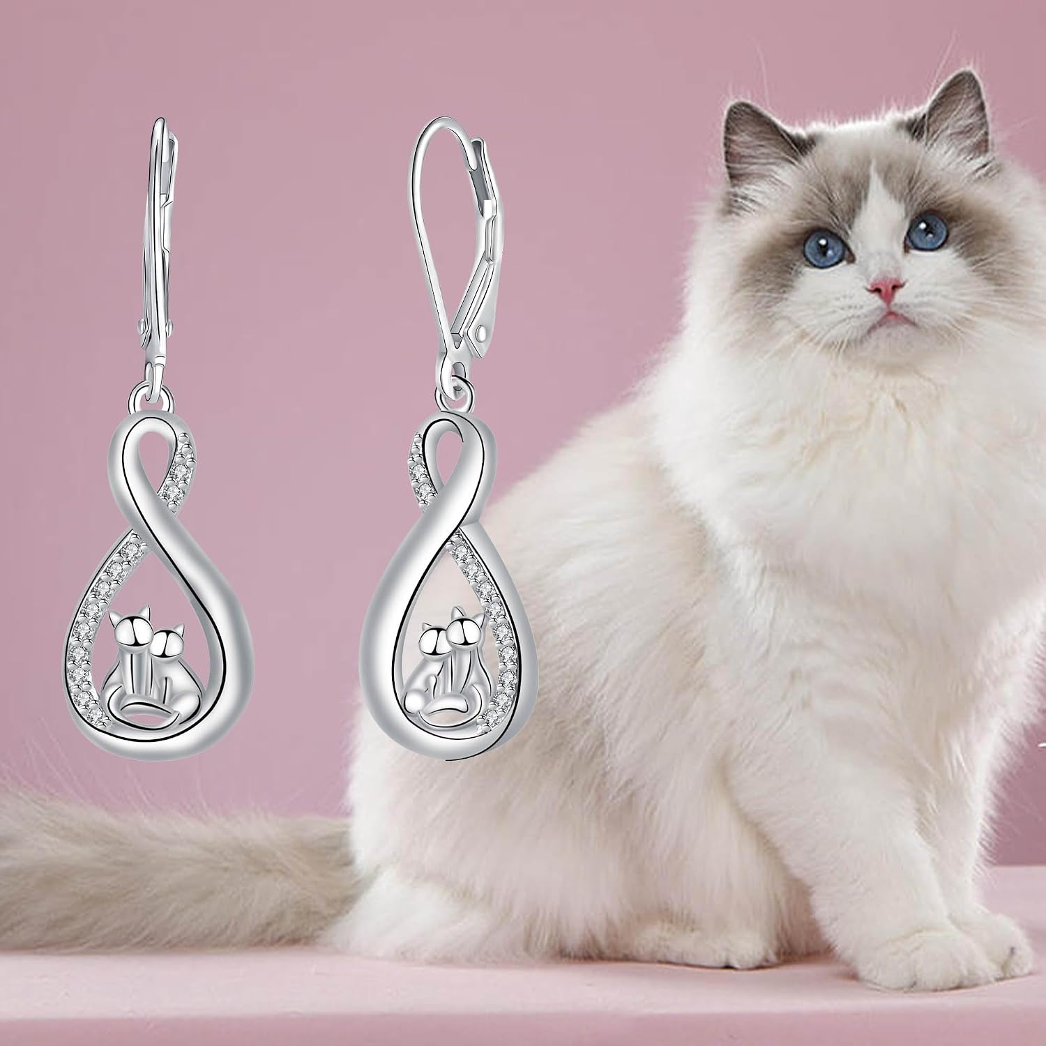 Thumbnail 3 de Micory Damen Hängende Ohrringe aus 925 Sterling Silber mit Katzen-Motiv und Zirkonia
