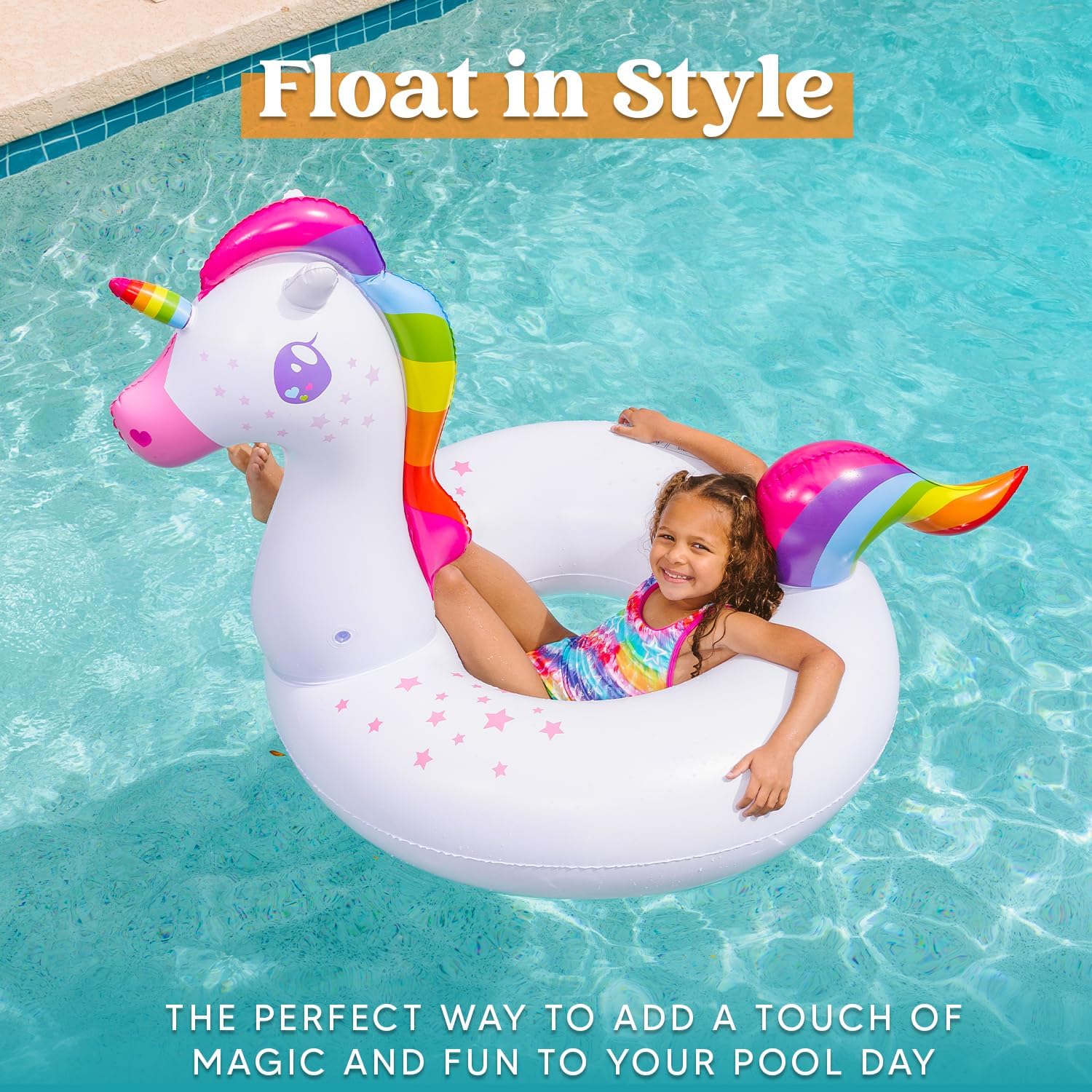 Detalle 2 de JOYIN 2er-Set aufblasbare Einhorn- und Flamingo-Luftmatratzen mit Glitzer – Pool- & Strandspielzeug (102 × 99 cm)