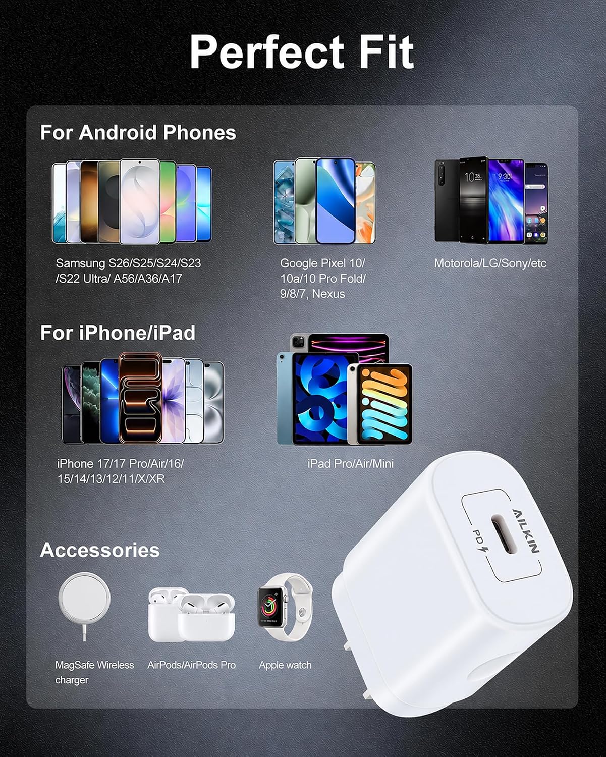 Thumbnail 6 de AILKIN 25W USB-C Wall Charger, Single-Port Fast Charging, White