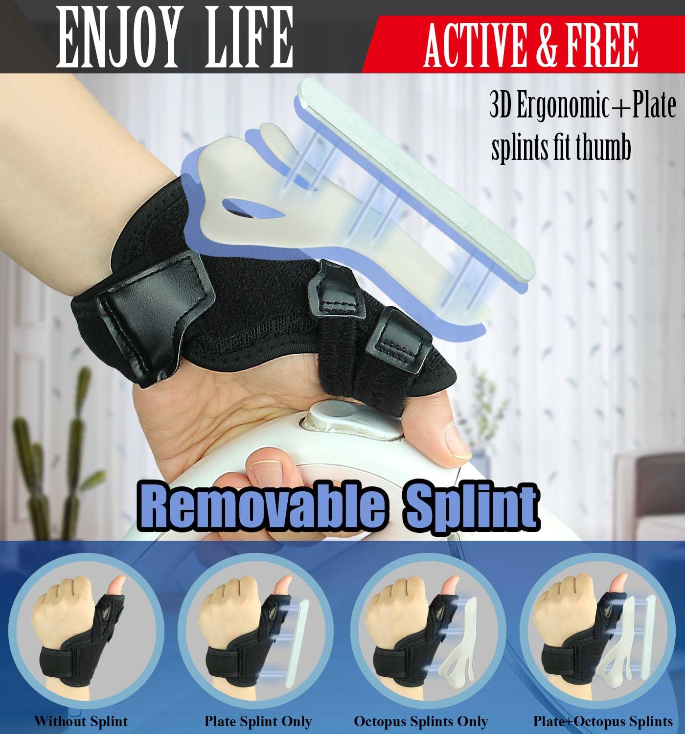 Detalle de Kecartu Reversible Thumb Splint, Adjustable Spica Support for Either Hand