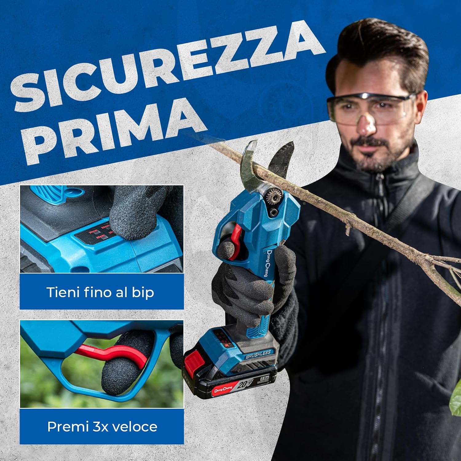 Detalle de Dong Cheng Troncarami a batteria da 20 V con lama SK5: potenza brushless, tagli fino a Ø35 mm e doppia batteria