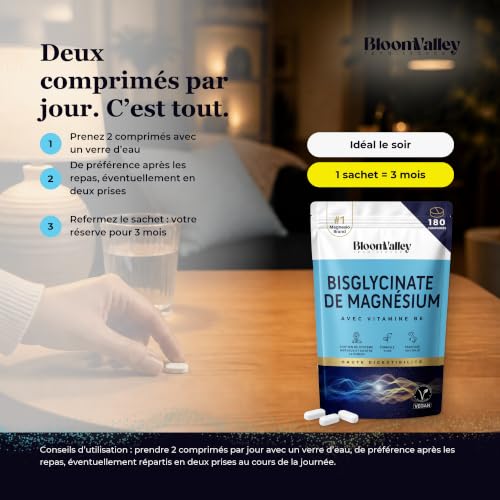Thumbnail 4 de MAGNÉSIUM BISGLYCINATE 300 mg avec Vitamine B6 – BloomValley, 180 comprimés