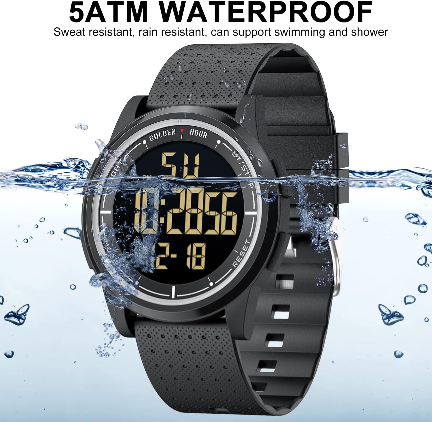 Thumbnail 1 de Golden Hour orologio digitale sportivo ultra-sottile impermeabile 50 m con display ampio e gomma regolabile