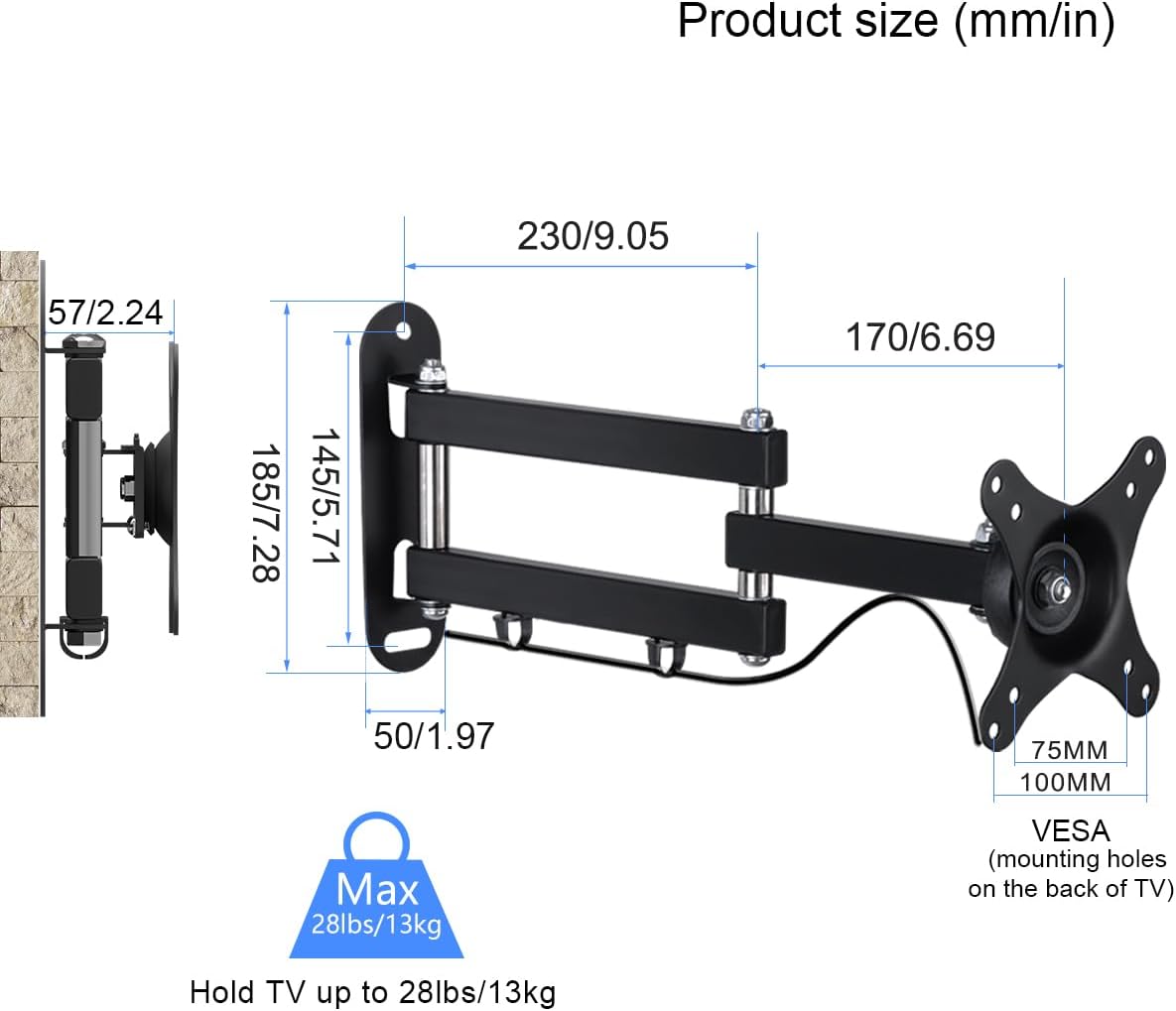 Detalle de Suptek MA2720-2 TV Wall Mount: Full Motion Dual Pack for 15-32" TVs (VESA 75x75 / 100x100)
