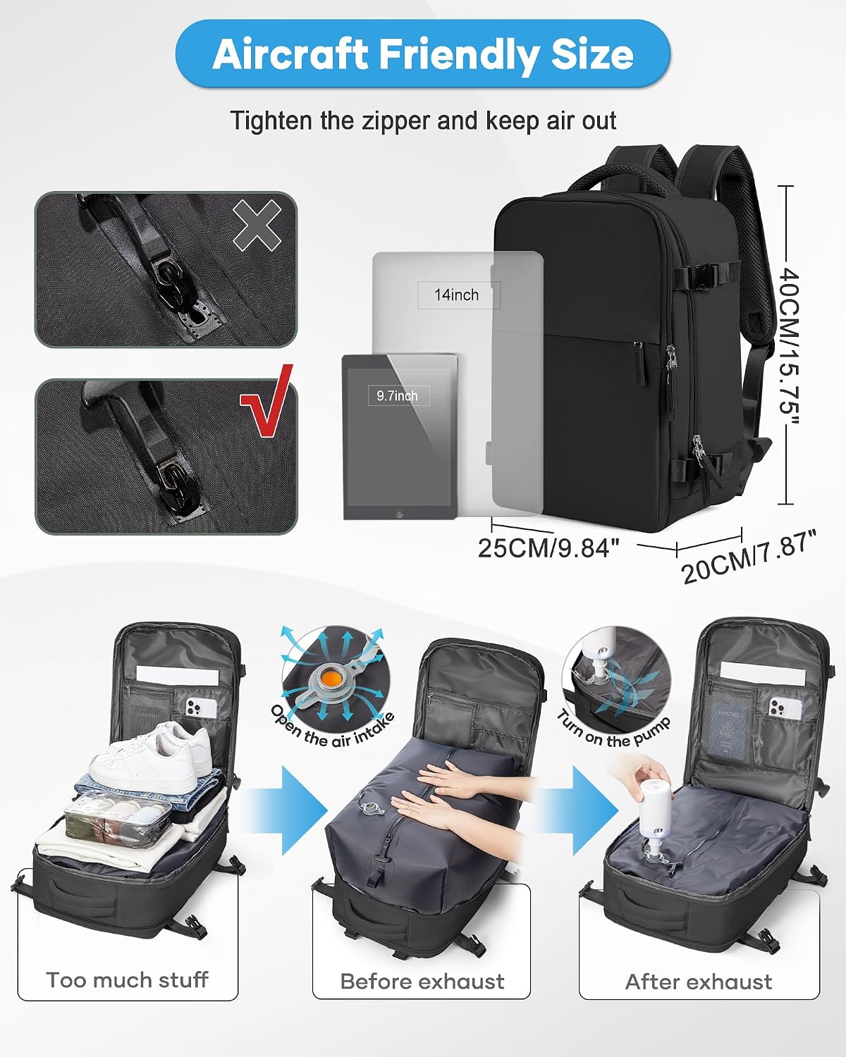 Thumbnail 6 de SZLX Vacuum Backpack Travel Bag with Pump — Cabin-Size 40x30x20, Ryanair Compatible