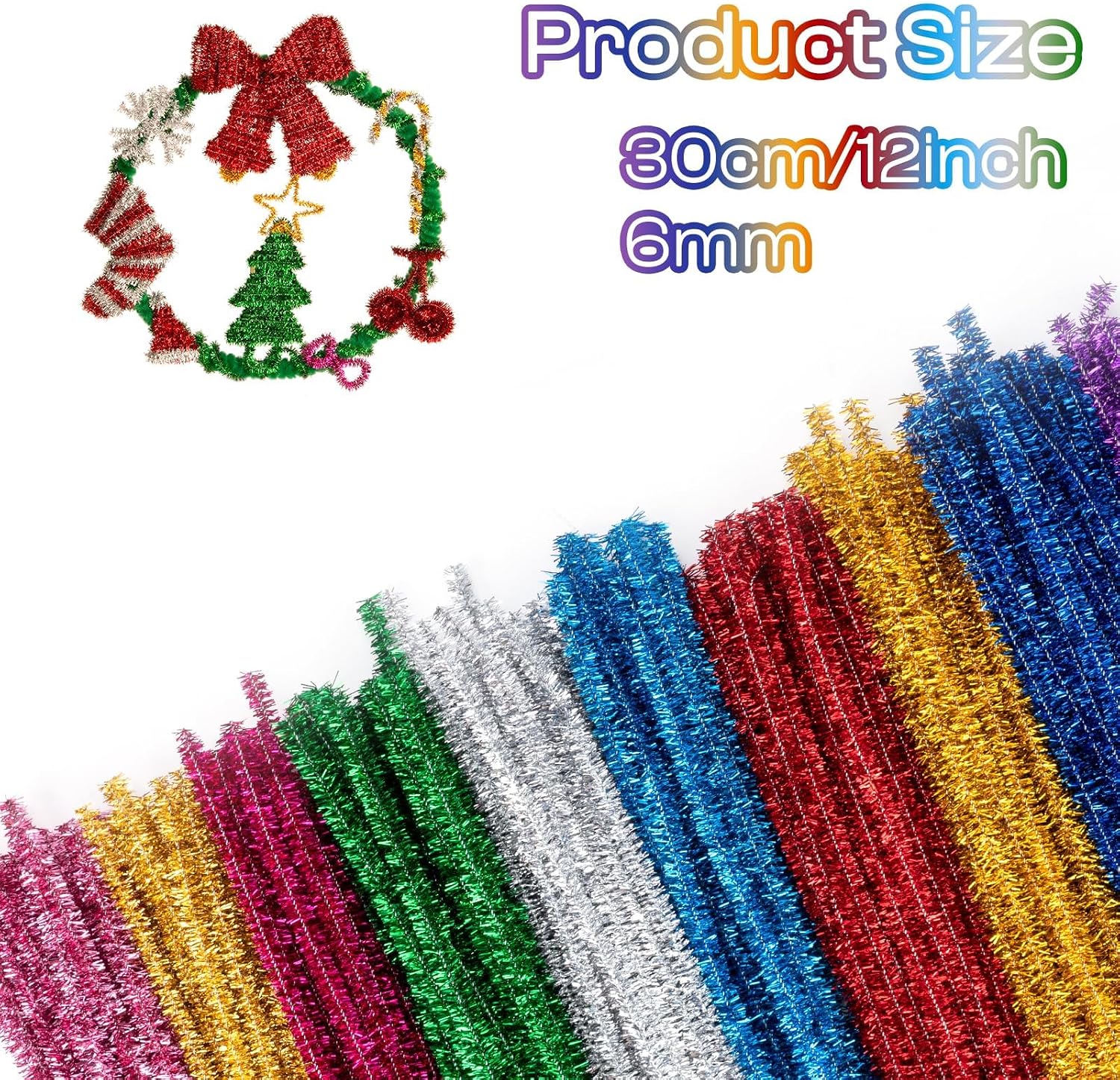 Detalle de Caydo Glitter Pipe Cleaners, 200 Pieces in 10 Colors, 12-Inch Chenille Stems