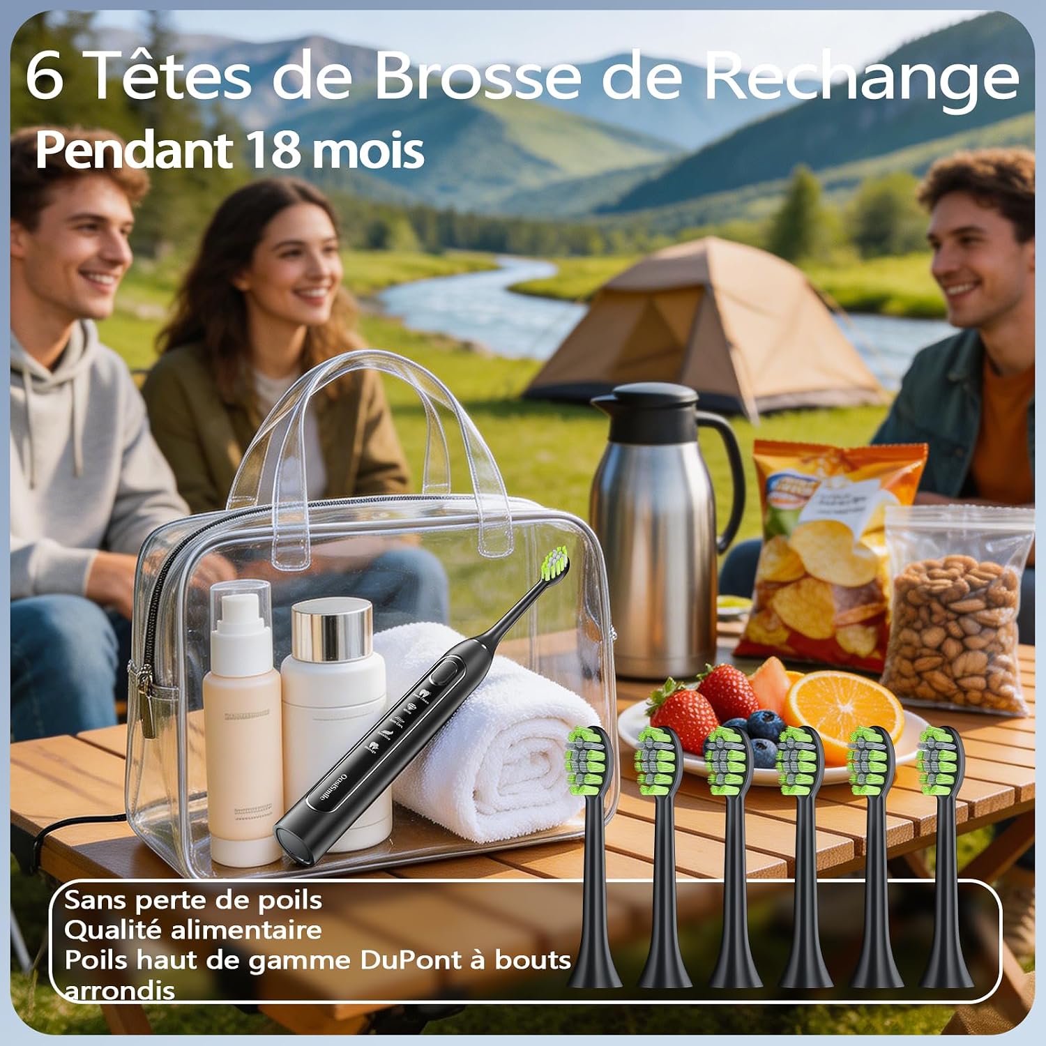 Detalle 2 de OasiSmile Brosse à Dents Électrique Soniques pour Adultes — 5 modes, autonomie 100 jours, 6 têtes incluses