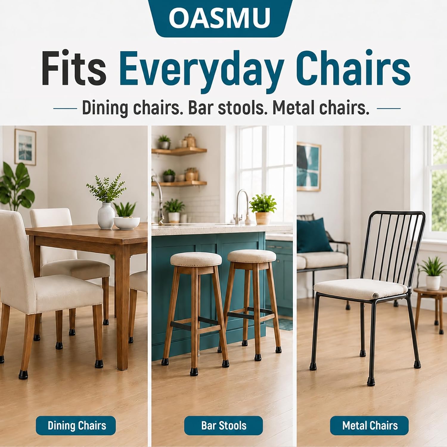 Detalle 2 de OASMU U Chair Leg Floor Protectors, 32-Piece Silicone Covers with Felt Pads