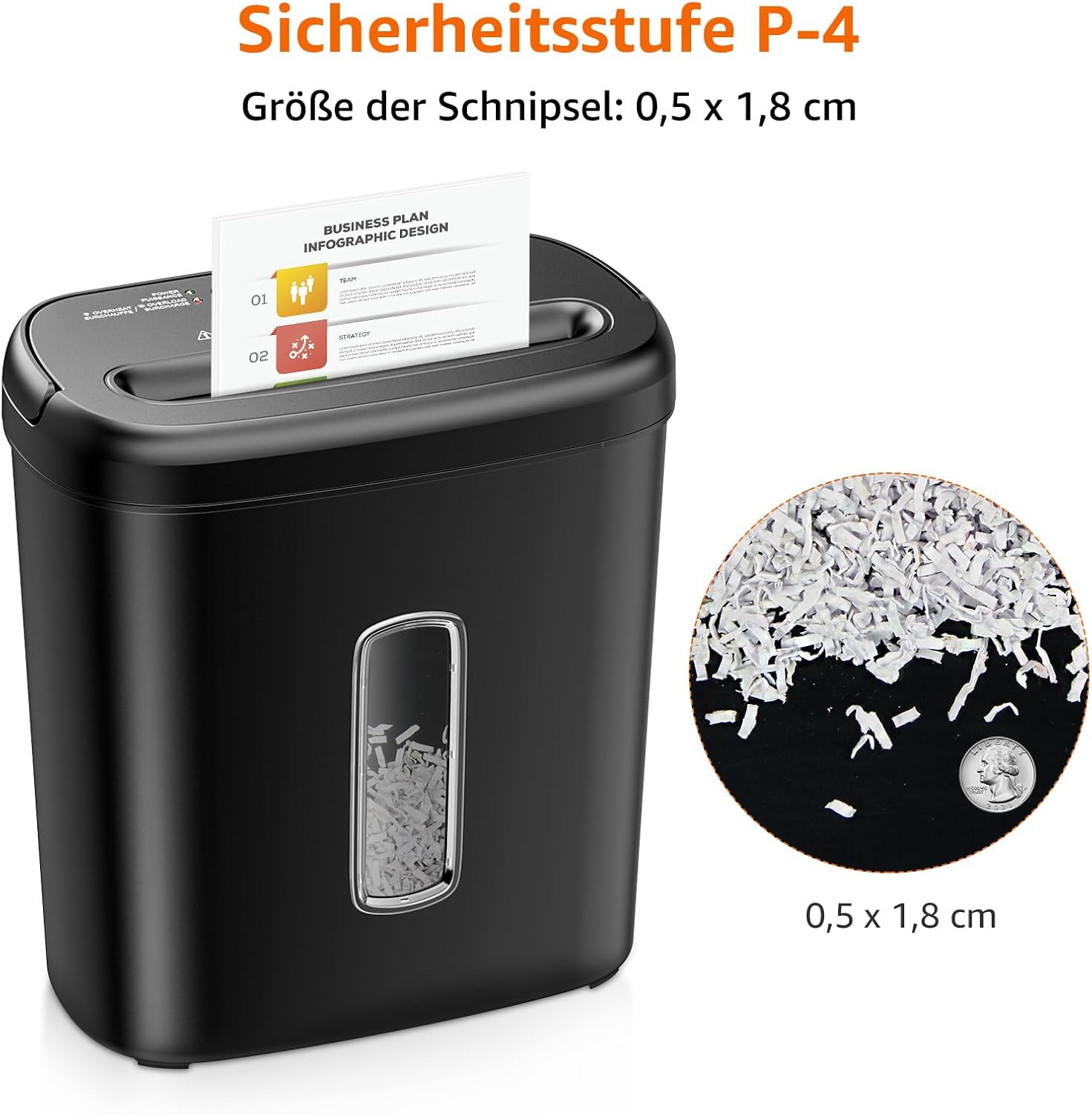 Detalle de Amazon Basics Querschnitt-Aktenvernichter für bis zu 8 Blätter – kompakt, sicher und zuverlässig