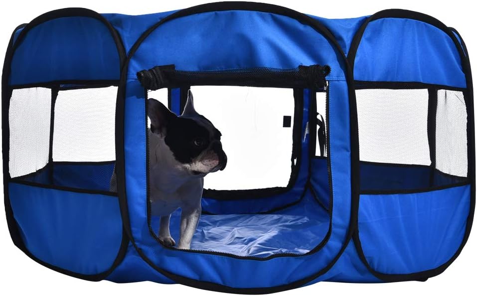 Detalle de Amazon Basics ośmiokątny kojec dla zwierząt 114 cm, składany, niebieski