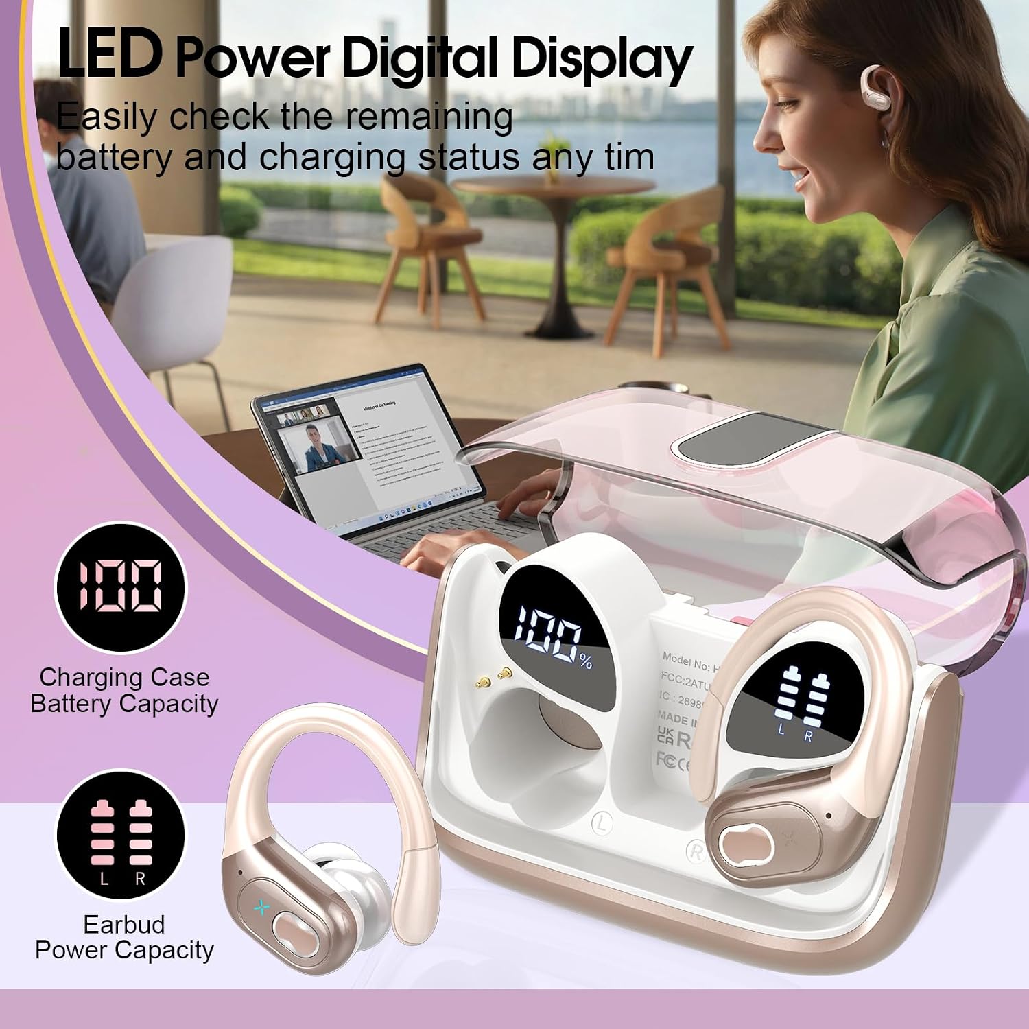 Thumbnail 6 de 2026 Wireless Earbuds with App Control, 75H Battery and IP7 – Rose