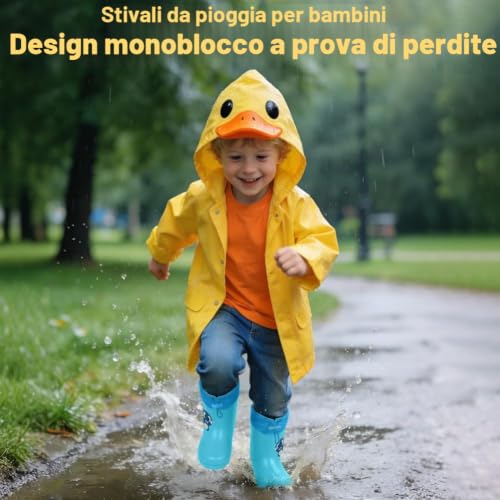 Thumbnail 2 de Aomig Stivaletti da pioggia per bambini in PVC, dinosauro blu, EU 22-23