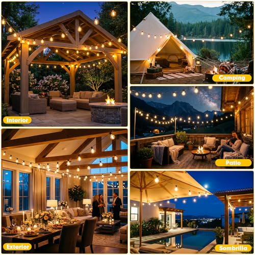 Thumbnail 6 de Warlisou Guirnaldas Luces Exterior Jardin Solar - G40 14 m, 45.9 ft, 14 LEDs, IP44/IP65, Control Remoto y Carga Dual
