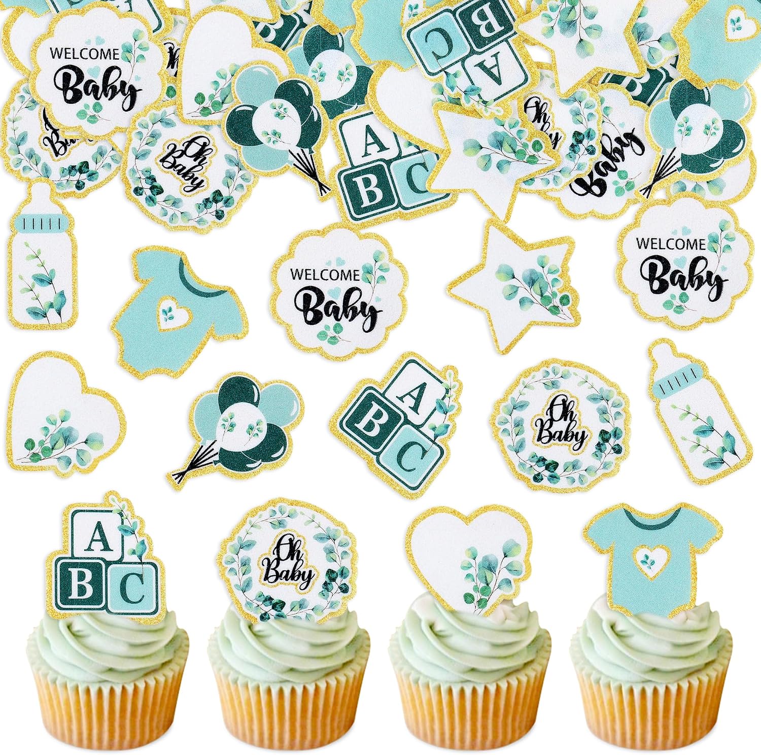 Detalle de Edible Greenery Cupcake Toppers, 48 Pieces