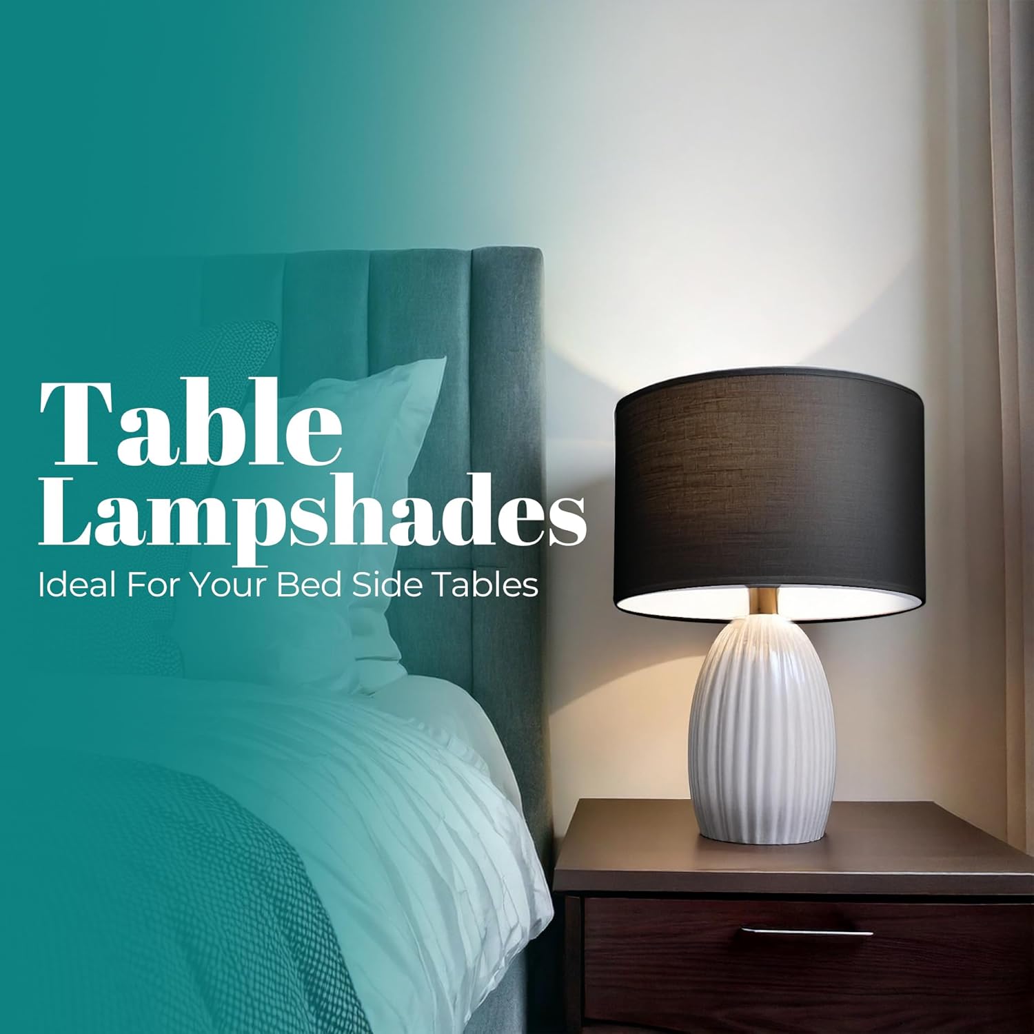 Detalle de GIGGI 8" Black Fabric Lampshade – Modern Drum Shade for Ceiling, Table and Floor Lamps