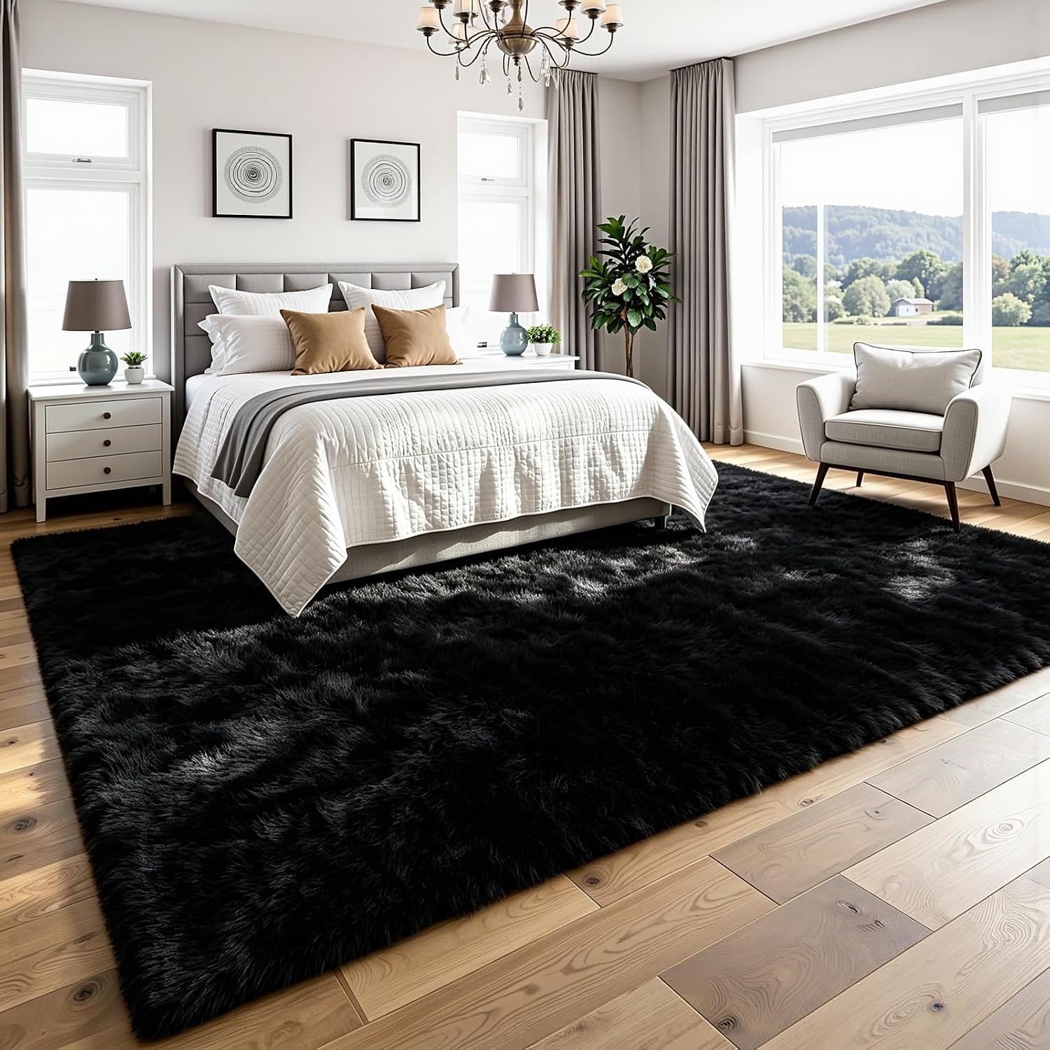 Detalle de 8x10 Ultra-Soft Black Fluffy Area Rug for Living Room