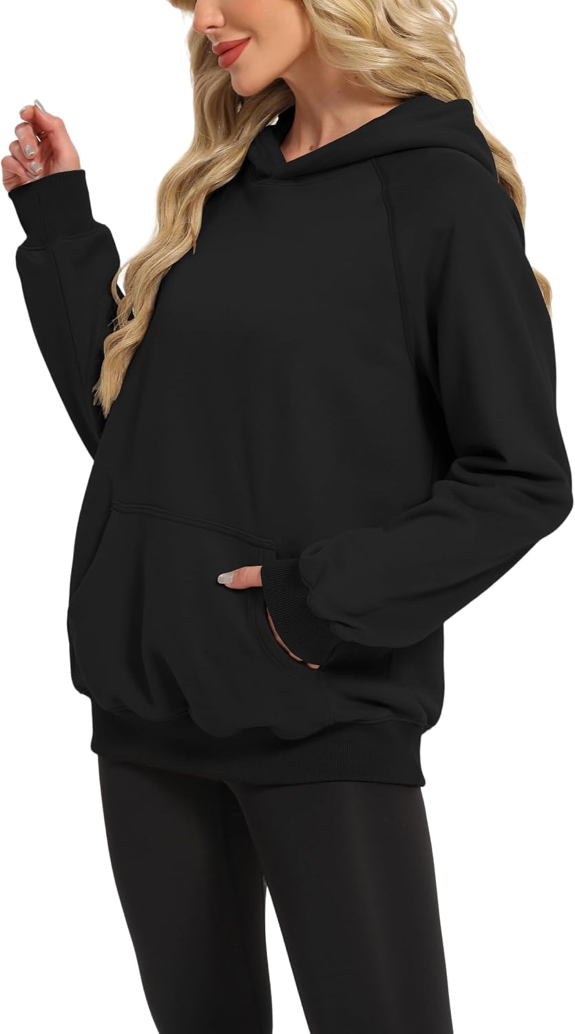 Detalle de Timuspo Hoodie Damen Oversize – Bequemer Baumwollpullover mit Kapuze, langärmlig, einfarbig