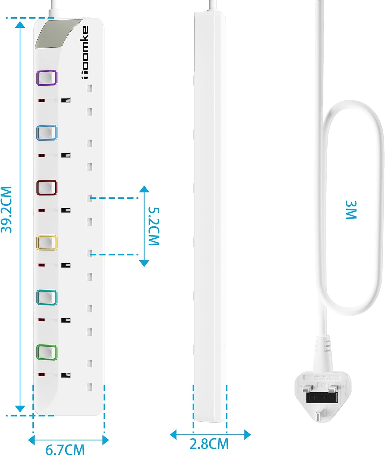 Thumbnail 6 de Toomke 6-way Extension Lead 3m 13A power strip 🔌
