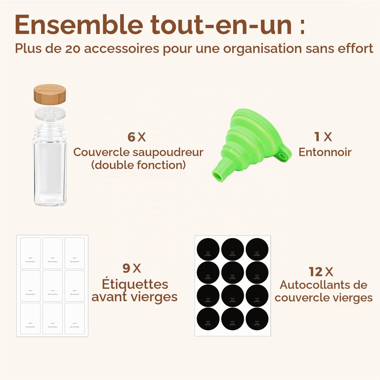 Thumbnail 3 de ComSaf kruidenpotjes van glas, 120 ml, set van 6 met bamboedeksel