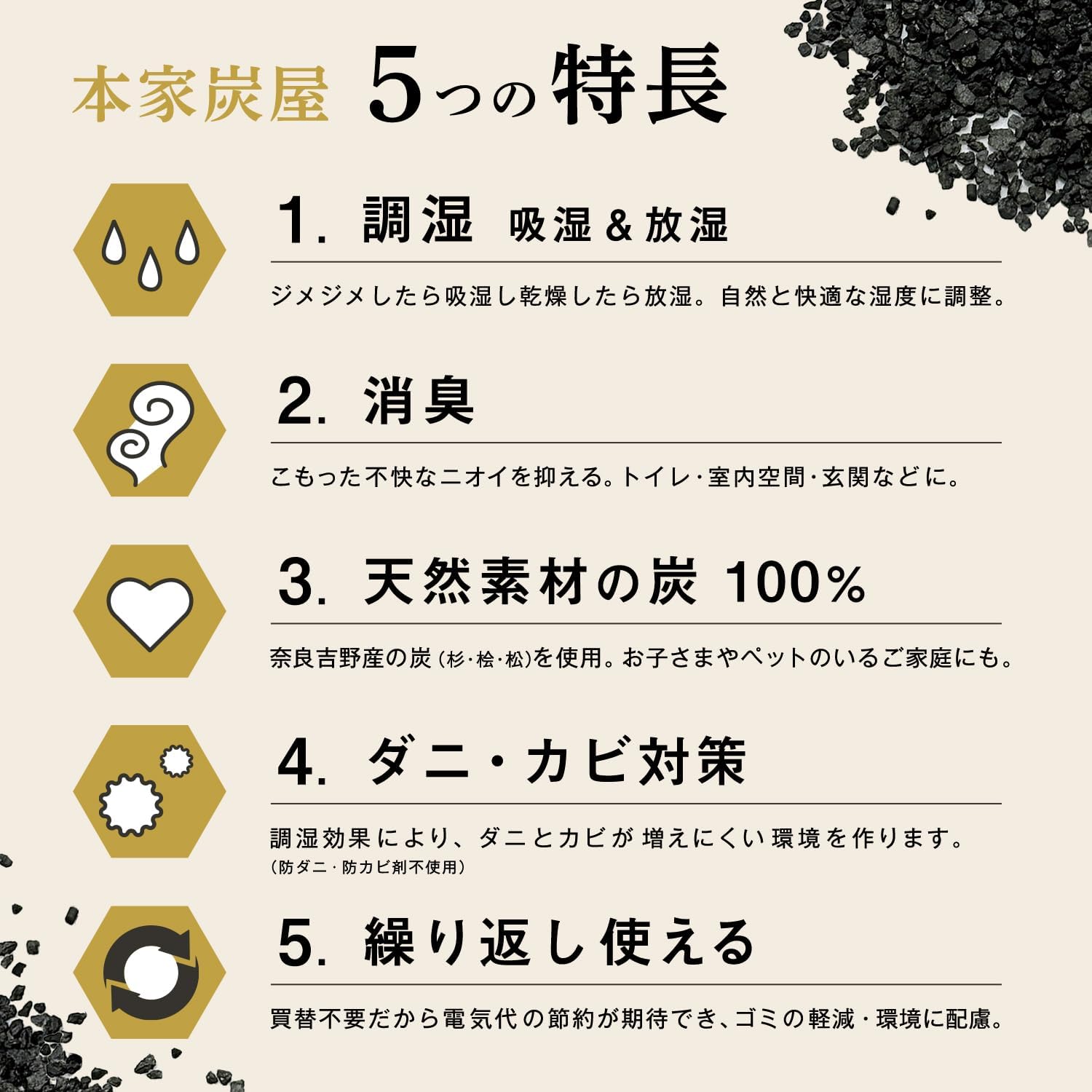 Thumbnail 6 de レック 本家炭屋 スクエアタイプ L 1000g 除湿・消臭剤 奈良吉野産天然素材