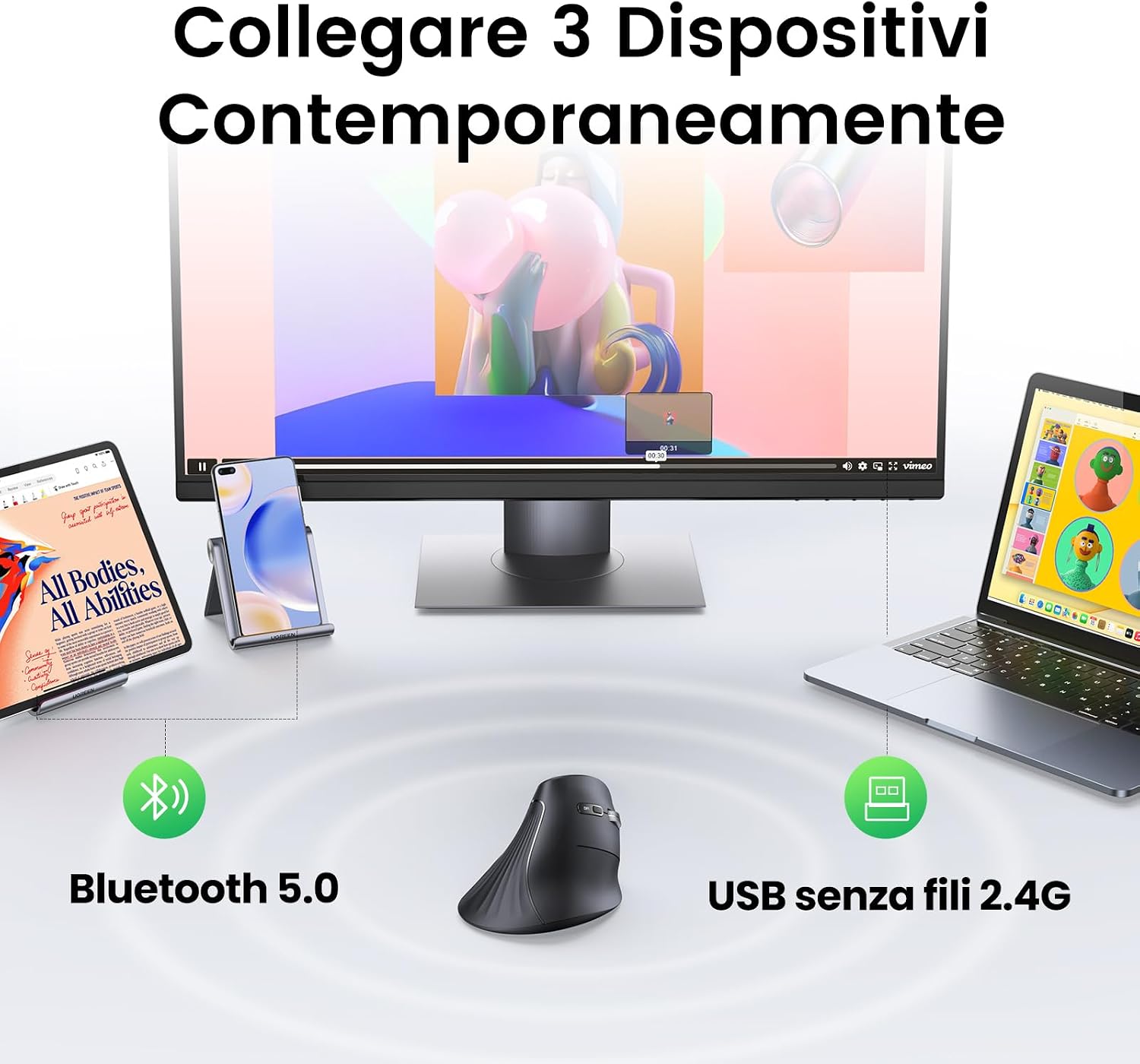 Thumbnail 2 de UGREEN Bluetooth Mouse Verticale Ergonomico 4000 DPI