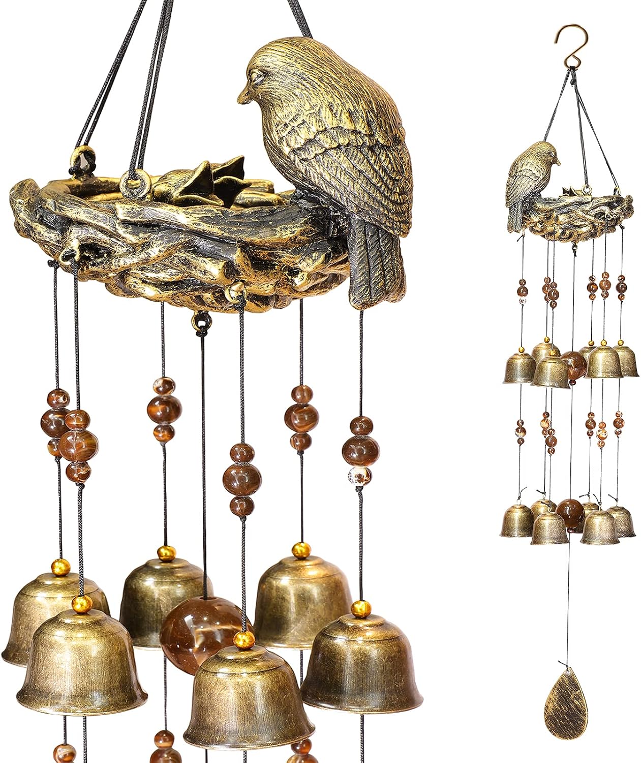 Detalle de Askhald Bird Nest Wind Chime, Bronze Resin Nest and 12 Copper Alloy Bells
