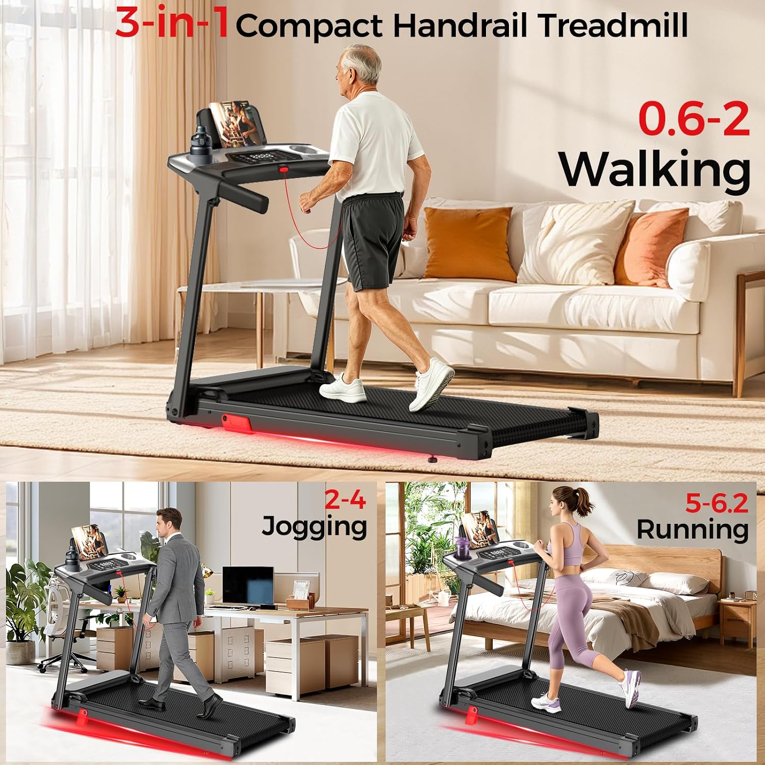 Detalle 2 de ShineMaos Walking Pad Treadmill with Handlebar, Folding Design, 3.0 HP Motor