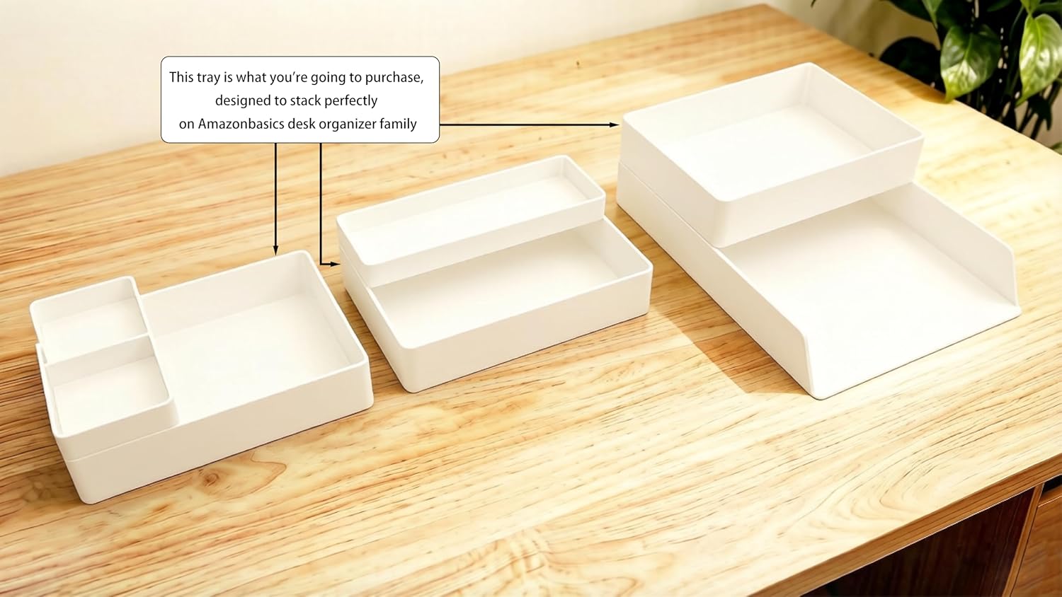 Thumbnail 4 de Amazon Basics Rectangular Plastic Desk Organizer with Storage Trays (White)