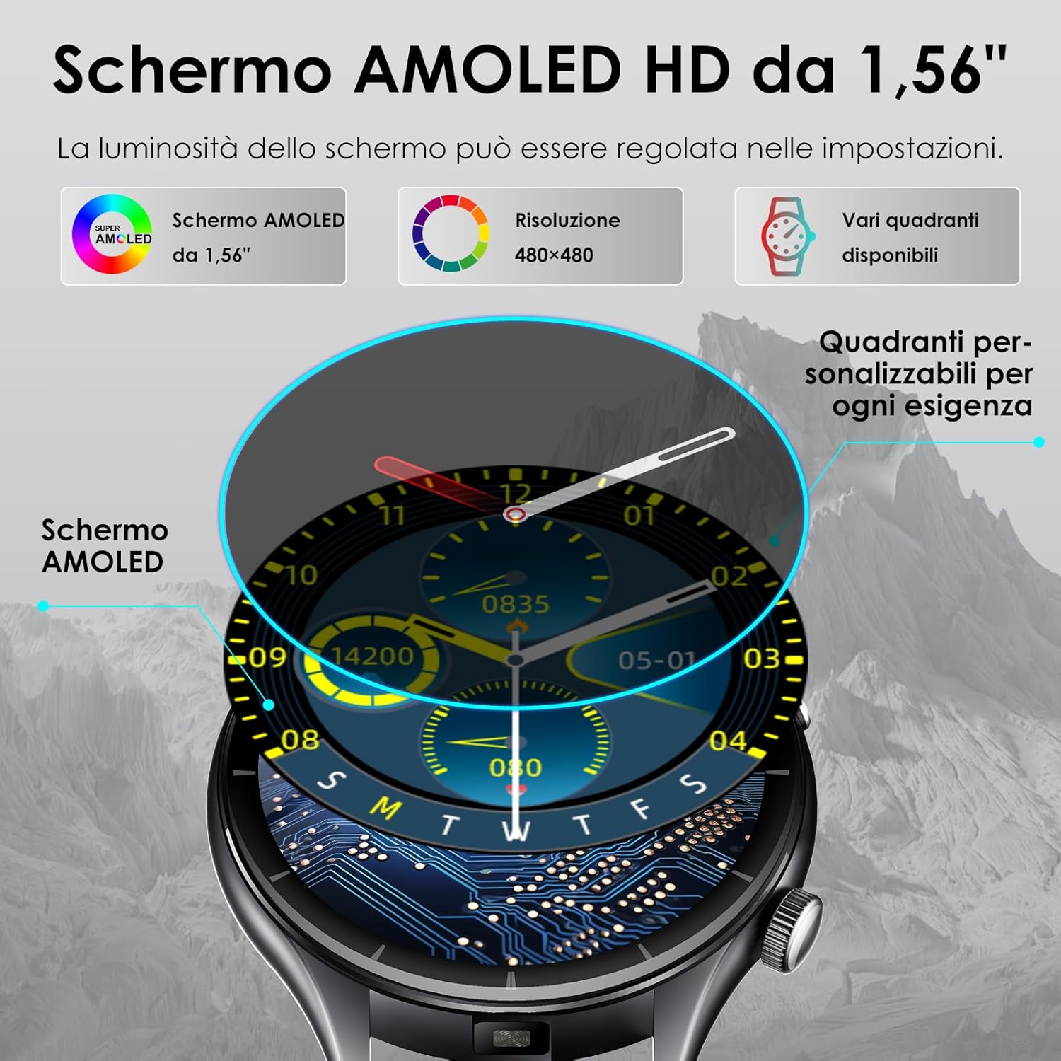 Thumbnail 6 de Smartwatch uomo 2026 con ECG e monitoraggio avanzato: display AMOLED da 1,56" e funzioni SOS