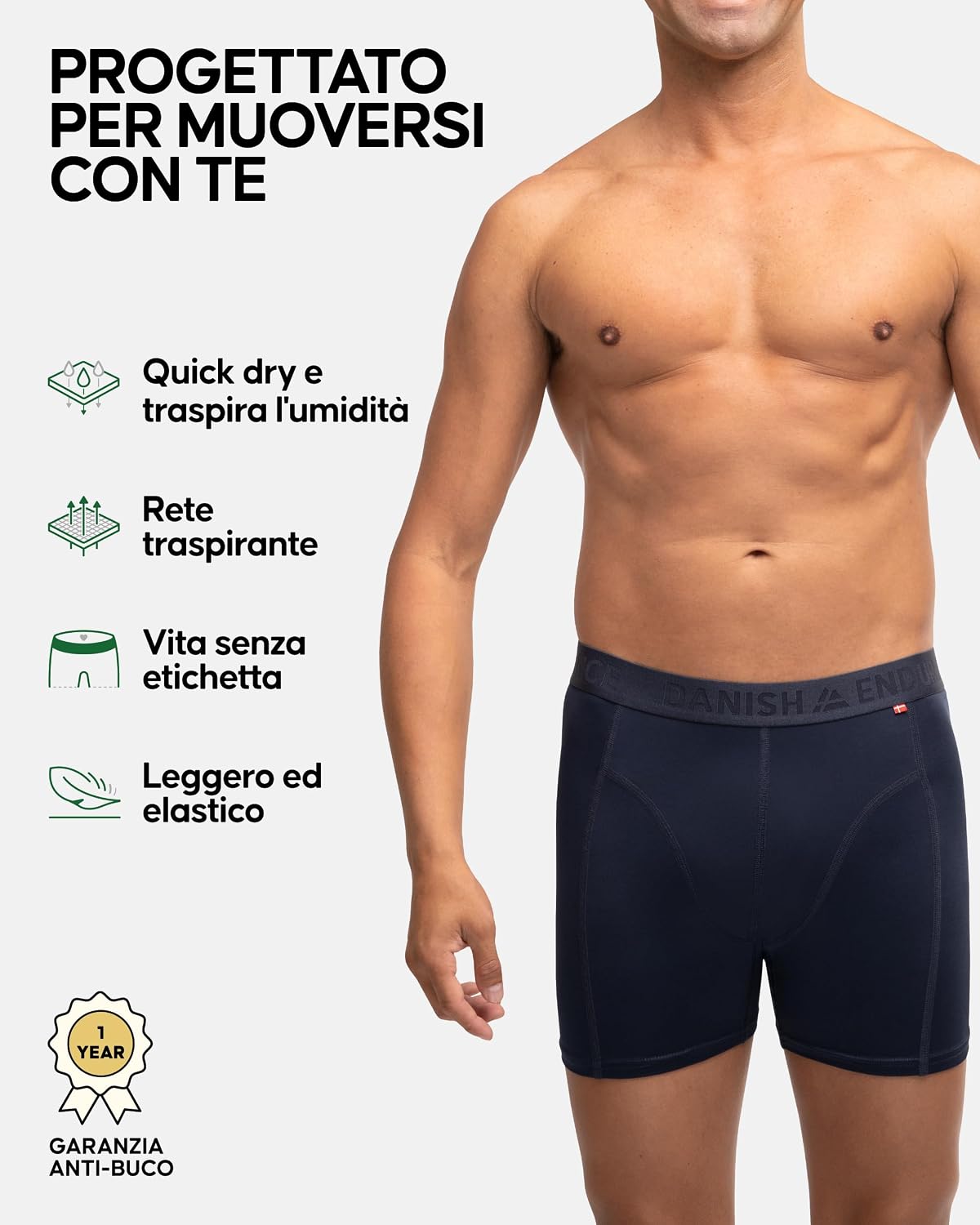 Detalle de DANISH ENDURANCE Boxer Corti da Uomo 3-Pack Extra Long - Comfort Infinito per Sport e Running