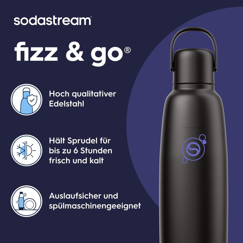 Detalle de SodaStream Fizz & Go Edelstahl (0,9 l) doppelwandige isolierte Sprudelflasche – Black