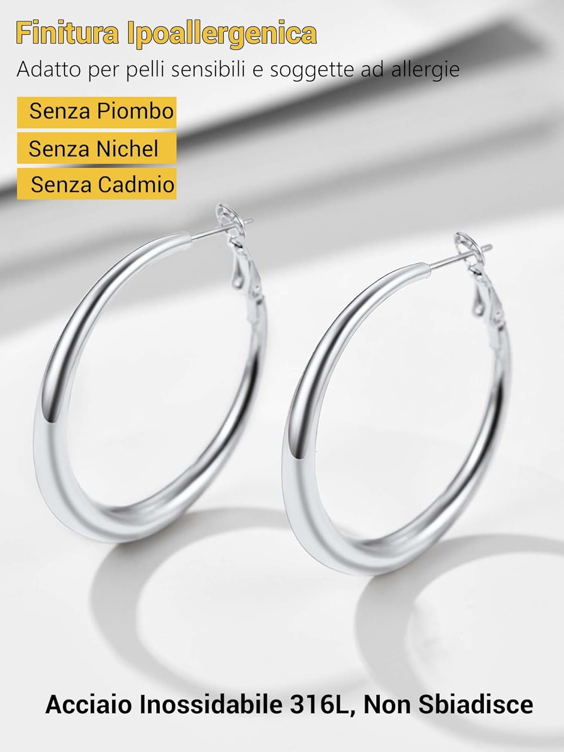 Thumbnail 3 de Orecchini cerchio PROSTEEL in acciaio chirurgico 316L con confezione regalo (40/60/80 mm)