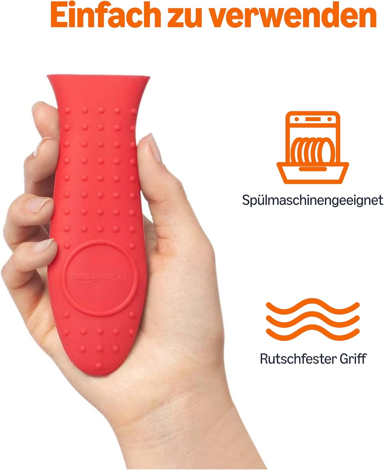 Thumbnail 1 de Amazon Basics Rechteckiger Griffschutz für heiße Topf- und Pfannengriffe, Rot – Silikon, 14,2 x 4,8 x 2,6 cm