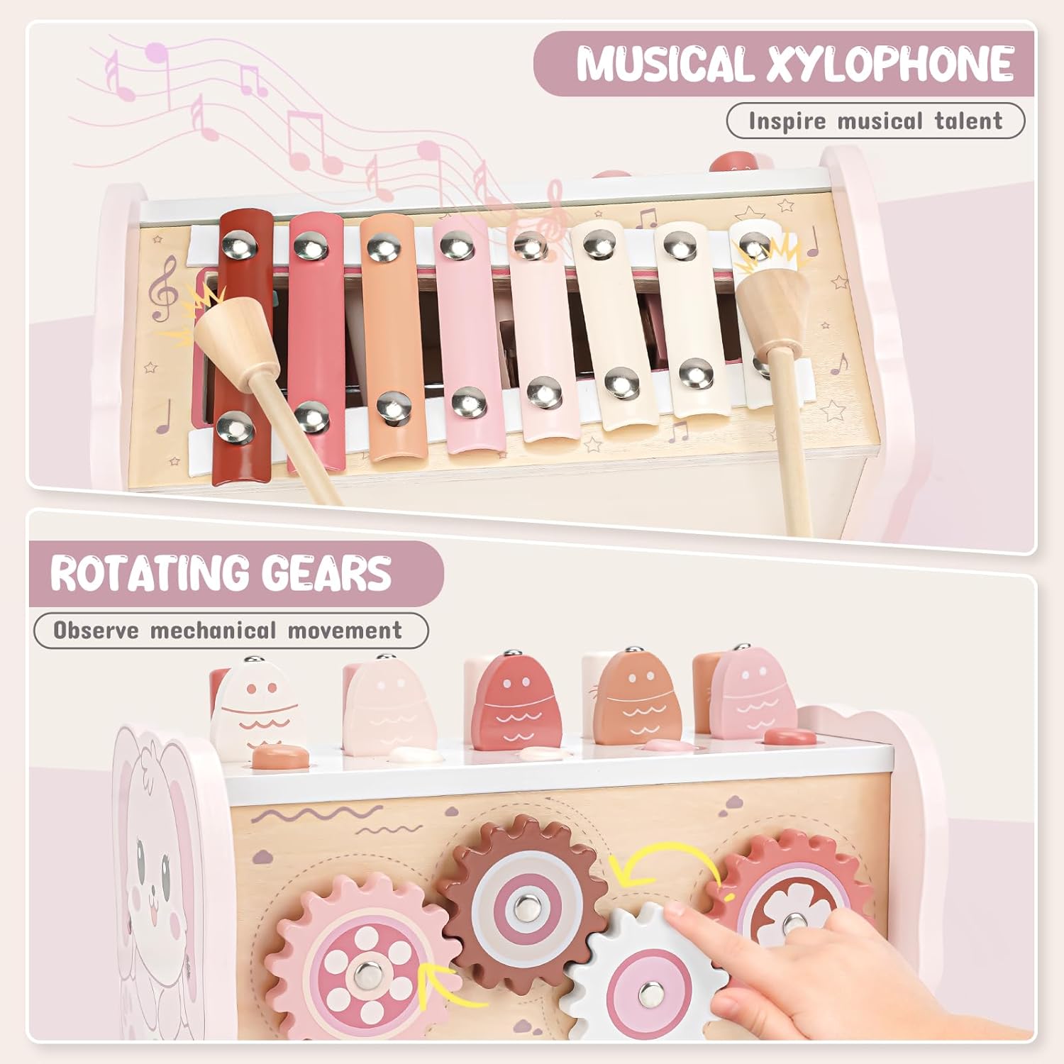 Thumbnail 2 de Joyreal Giochi Montessori 1 Anno – 4 in 1 in legno per bambini: acchiappa la talpa, xilofono e ingranaggi