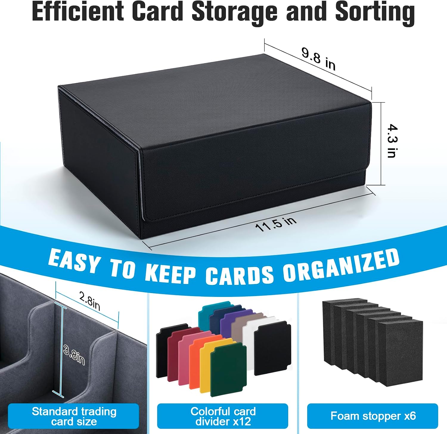 Thumbnail 3 de Astrell Trading Card Storage Box with 12 Dividers and 6 Foam Stoppers — magnetic closure deck box for 1800+ sleeved cards