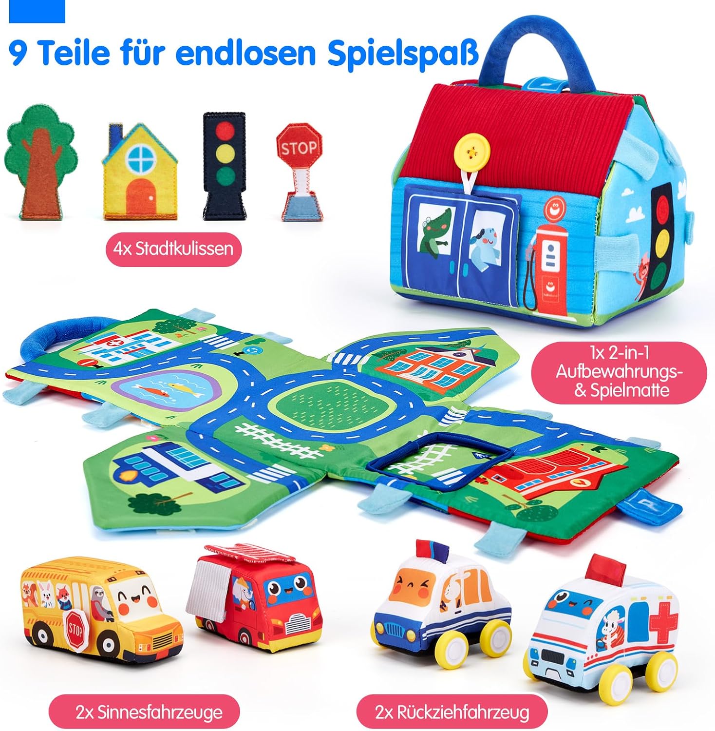 Detalle 2 de hahaland Baby Spielzeug 4er Auto-Set 9-teilig