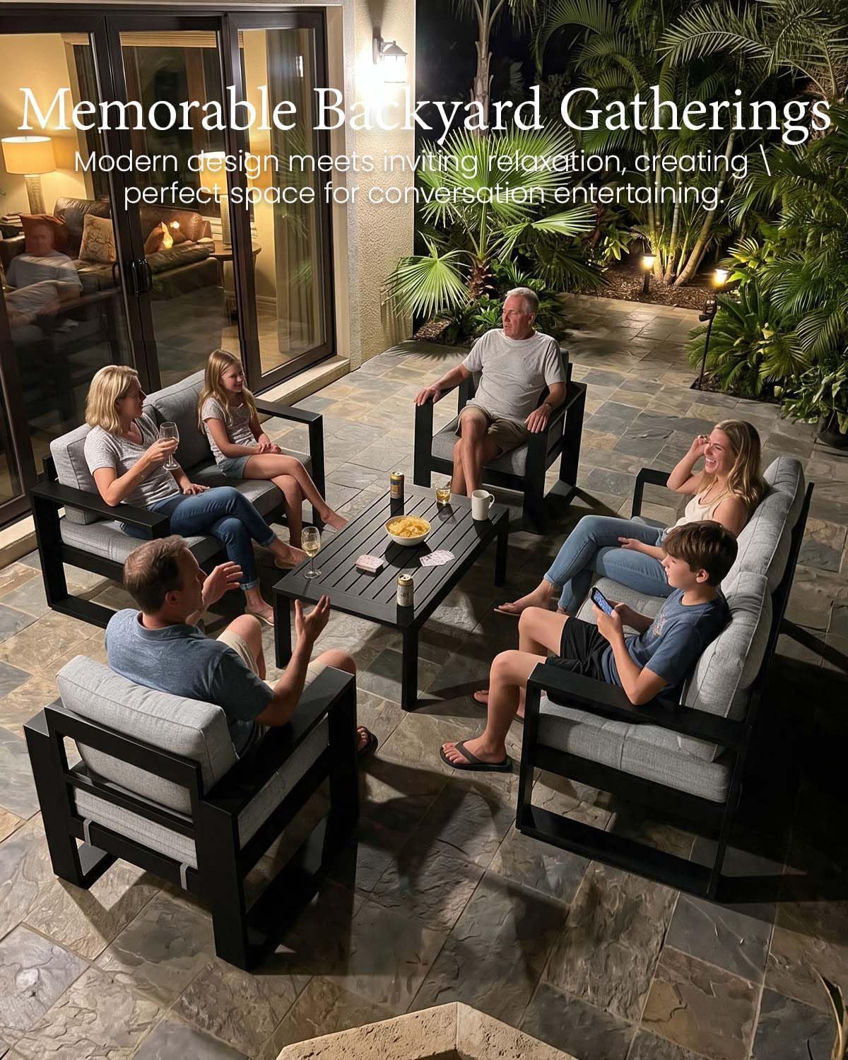 Detalle 2 de LayinSun KC5003 4-Piece Aluminum Patio Set with Fire Pit Table and Cushions
