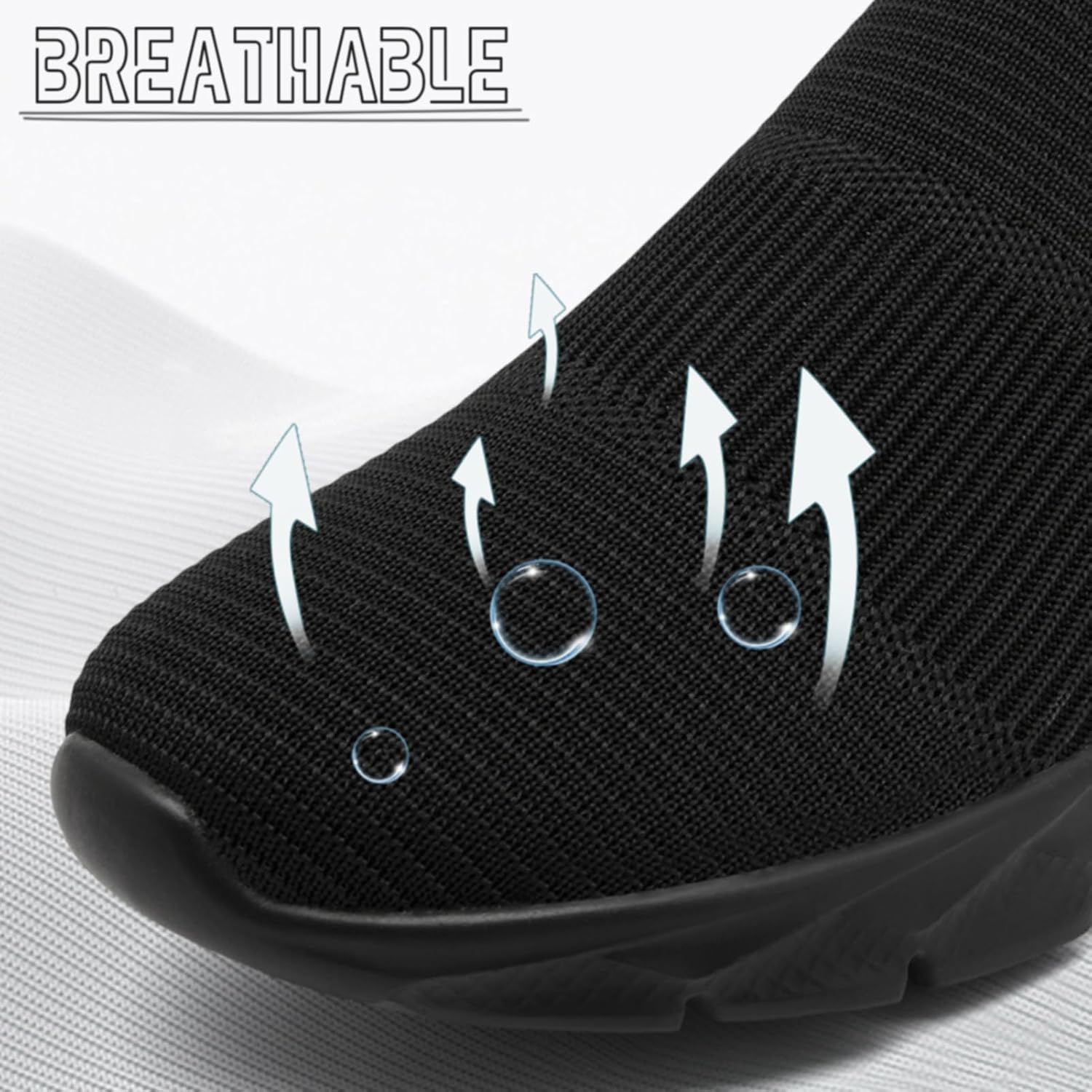 Detalle de Basket Homme Chaussure de Marche Sans Lacets - Sneakers Running Noires Respirantes et Antidérapantes