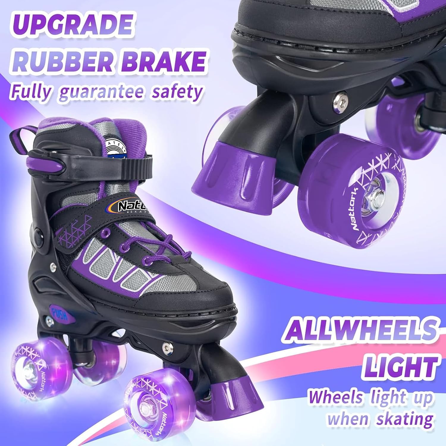 Thumbnail 1 de Nattork Adjustable Roller Skates for Kids (4 Size Adjustable) with Light-Up Wheels