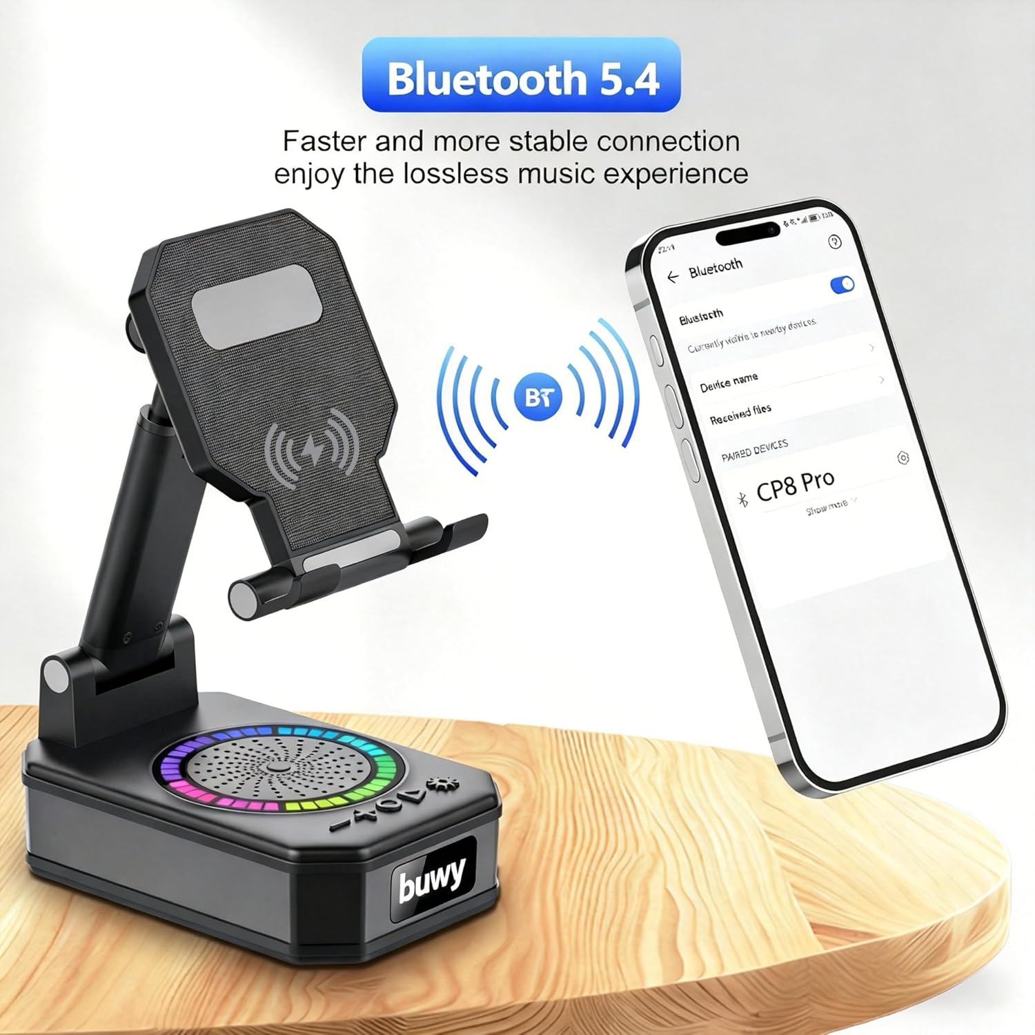Thumbnail 2 de Gifts for Men and Women: 5-in-1 Phone Stand with Bluetooth Speaker and Wireless Charger (CP8 Pro)