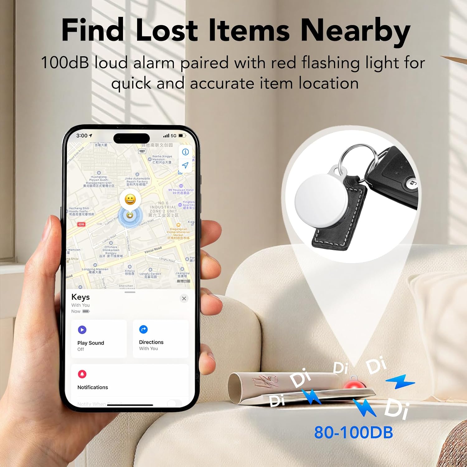 Detalle de Air Traceur Tag Lot de 2 avec 4 Modes Light – Localisateur Find My pour clés et sacs (iOS uniquement)