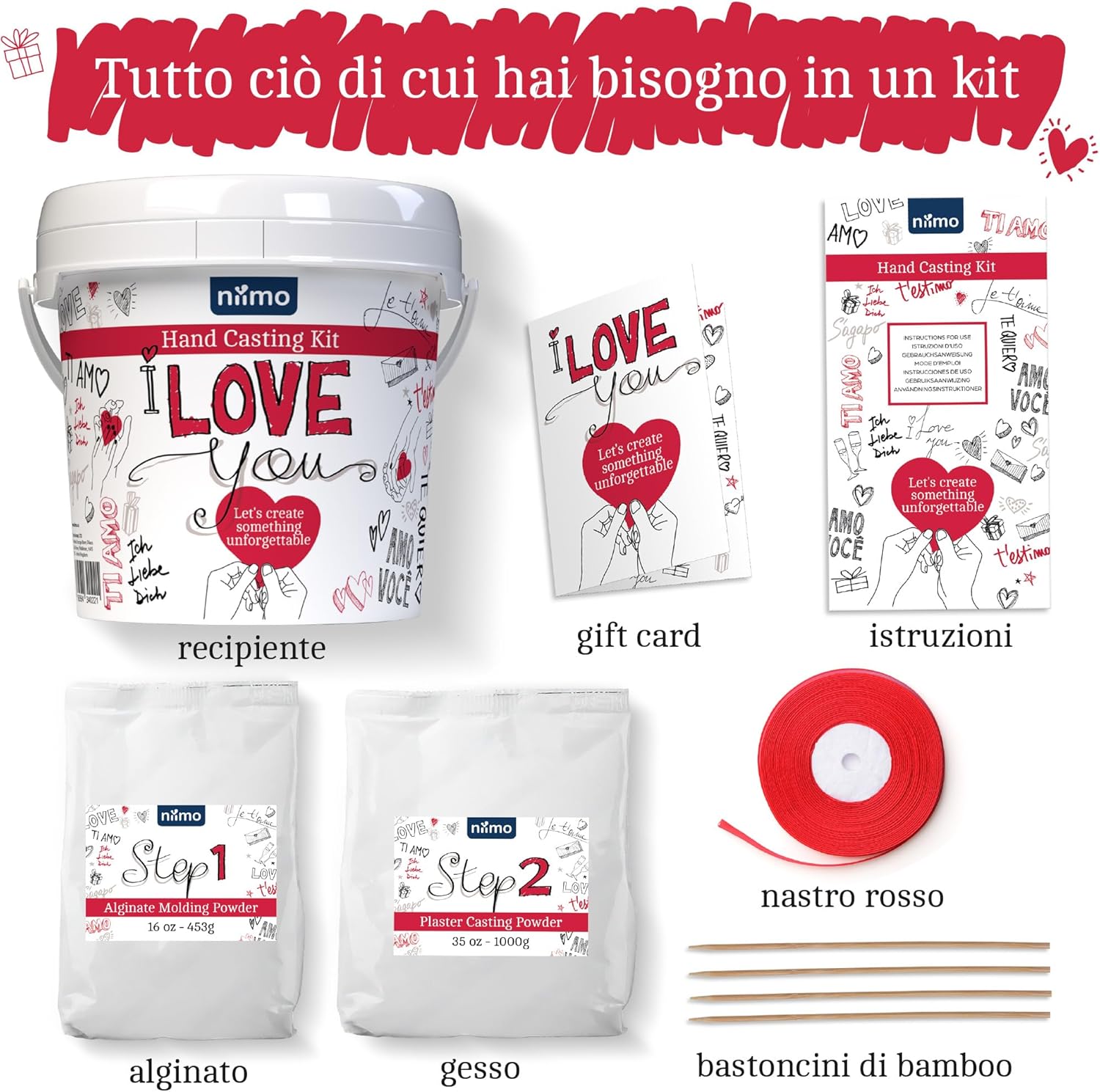Detalle de Niimo Kit Calco Mani Coppia 'I love you' – Algina e Gesso per Stampe 3D, Regalo Personalizzato