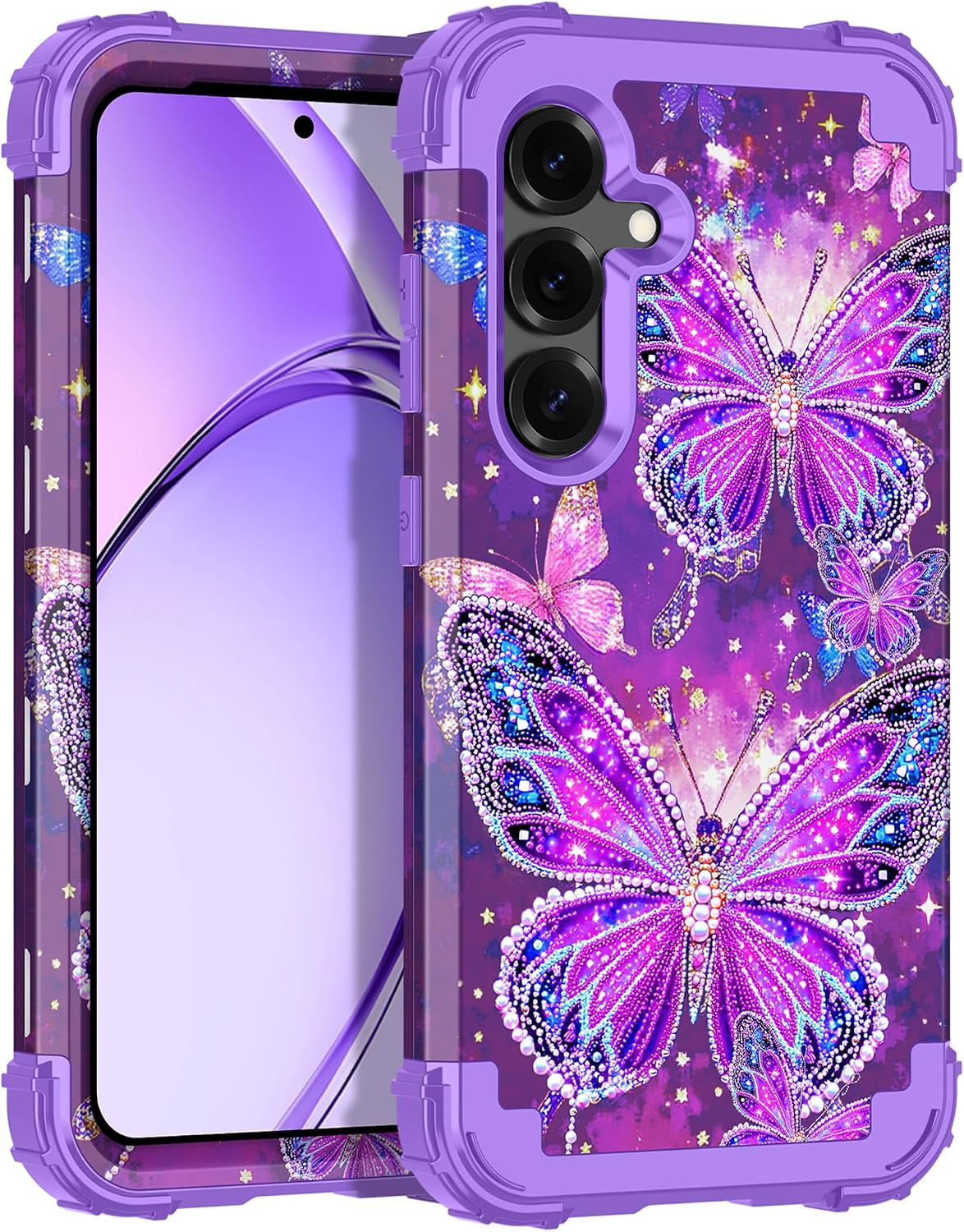 Detalle de Rancase Galaxy S25 Case, 3-Layer Glow-in-the-Dark Purple Phone Case