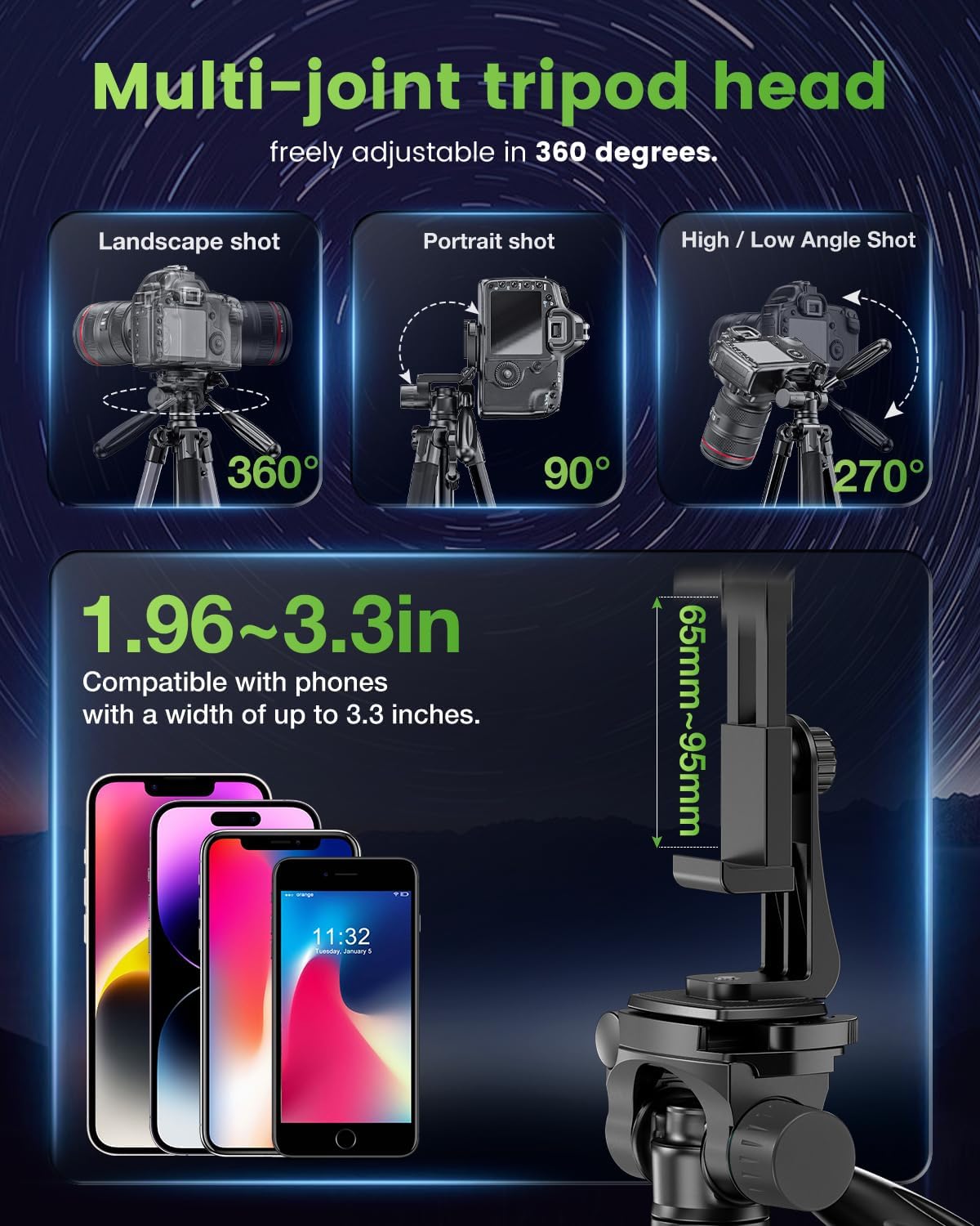 Thumbnail 4 de CAMBOFOTO 74" Camera Tripod lightweight aluminium tripod stand
