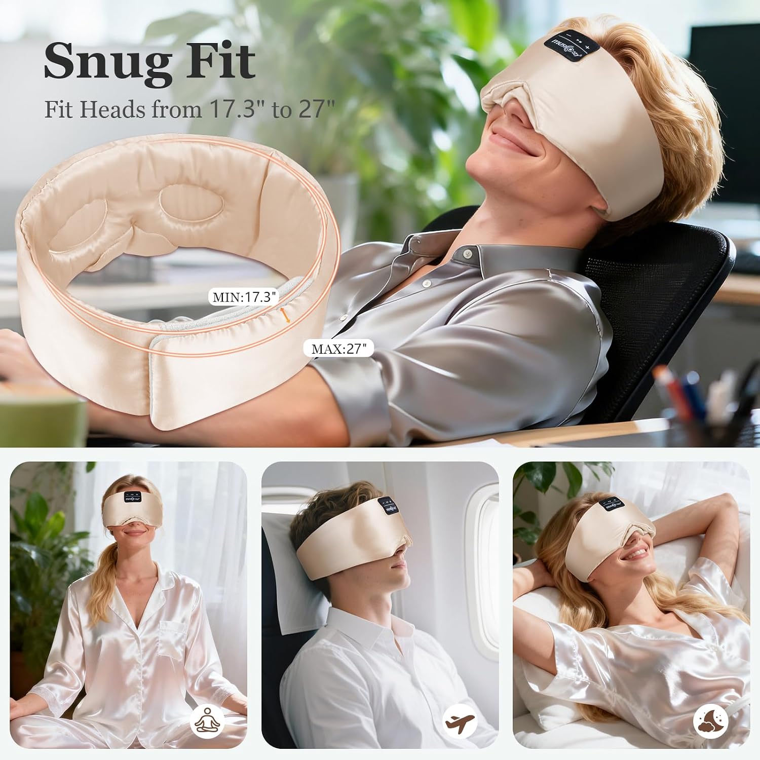 Thumbnail 6 de MUSICOZY Sleep Mask Headphones with 3D silk design and Bluetooth 5.4 for side sleepers